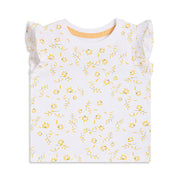 Baby Girls White and Yellow Floral Printed Cotton Regular Fit Flutter Sleeve Top