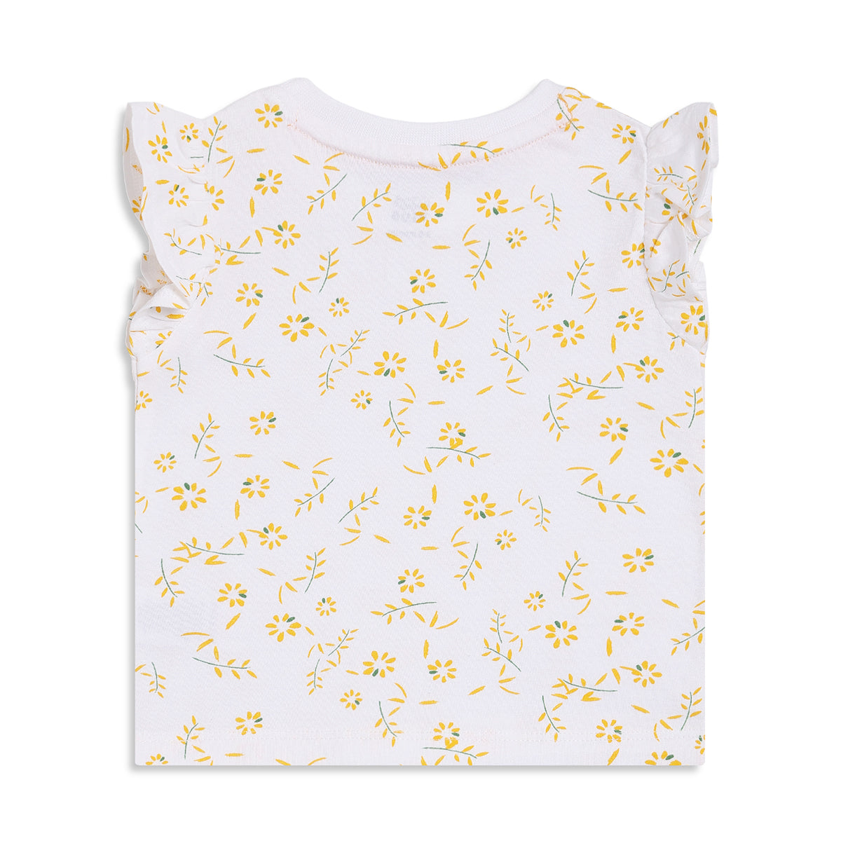 Baby Girls White and Yellow Floral Printed Cotton Regular Fit Flutter Sleeve Top