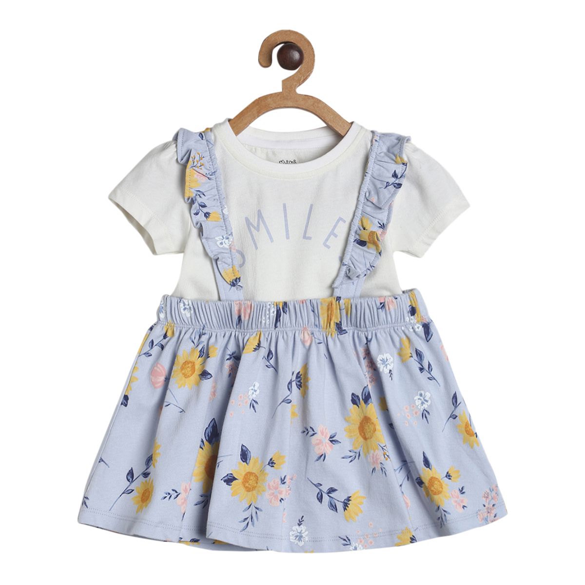 Girls Blue Strappy & Round Extended Sleeve Pinny Set
