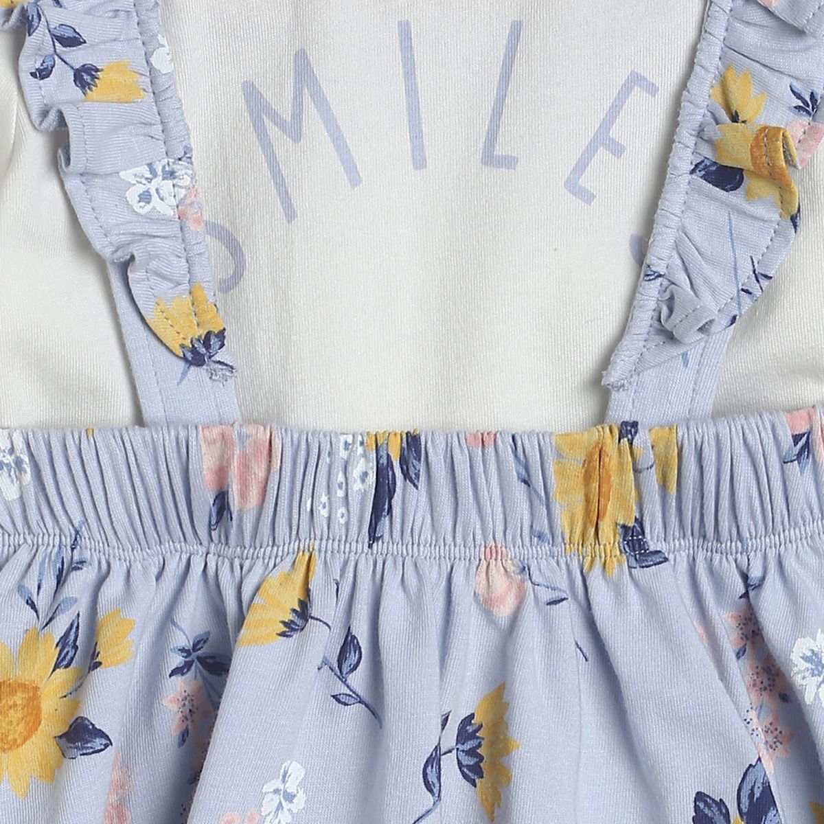 Girls Blue Strappy & Round Extended Sleeve Pinny Set
