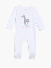 Baby Unisex Zebra Print Front Open Sleepsuit, White