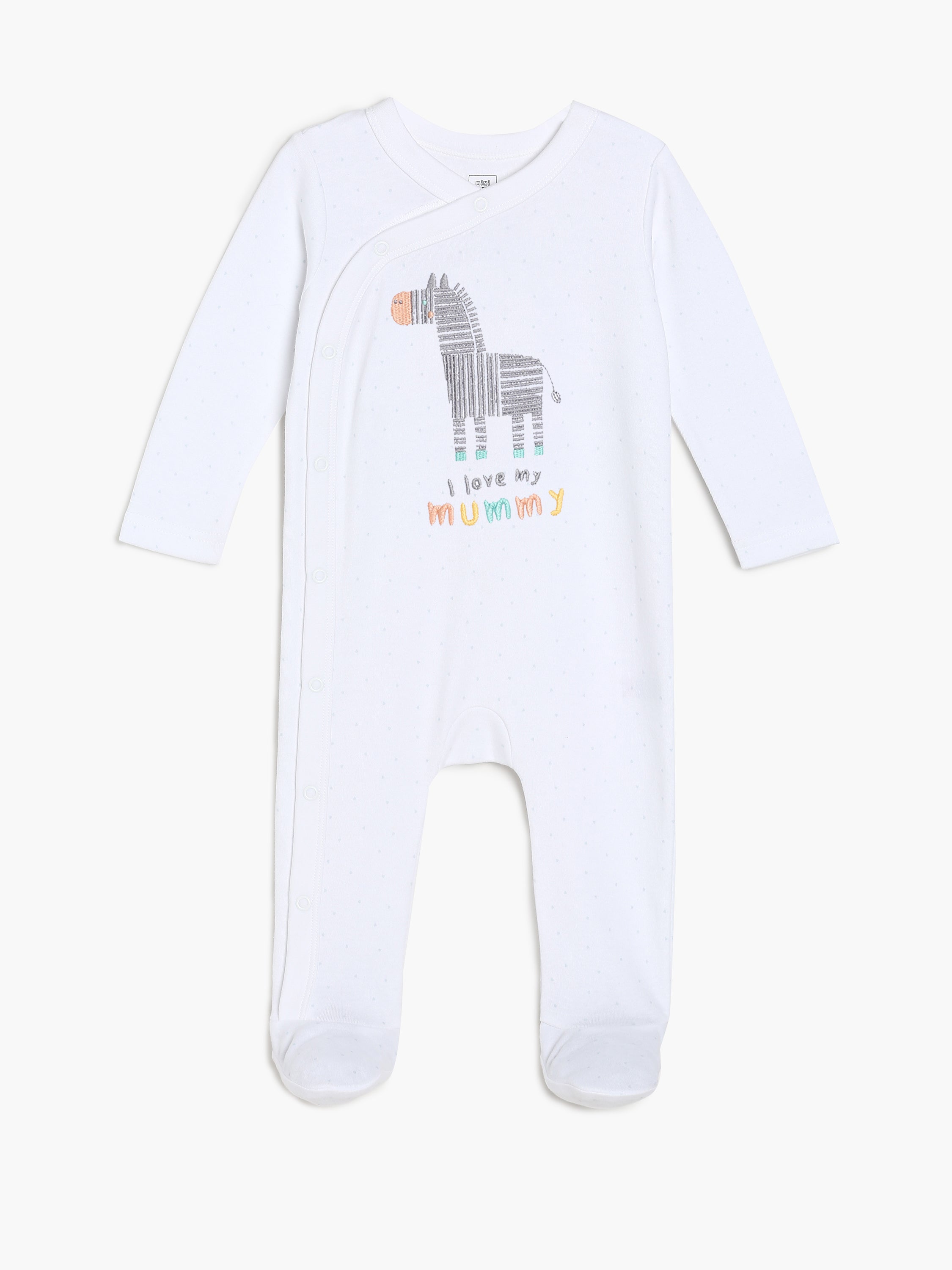 Baby Unisex Zebra Print Front Open Sleepsuit, White