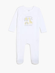 Baby Unisex Animal Print Front Open Sleepsuit, White and Yellow