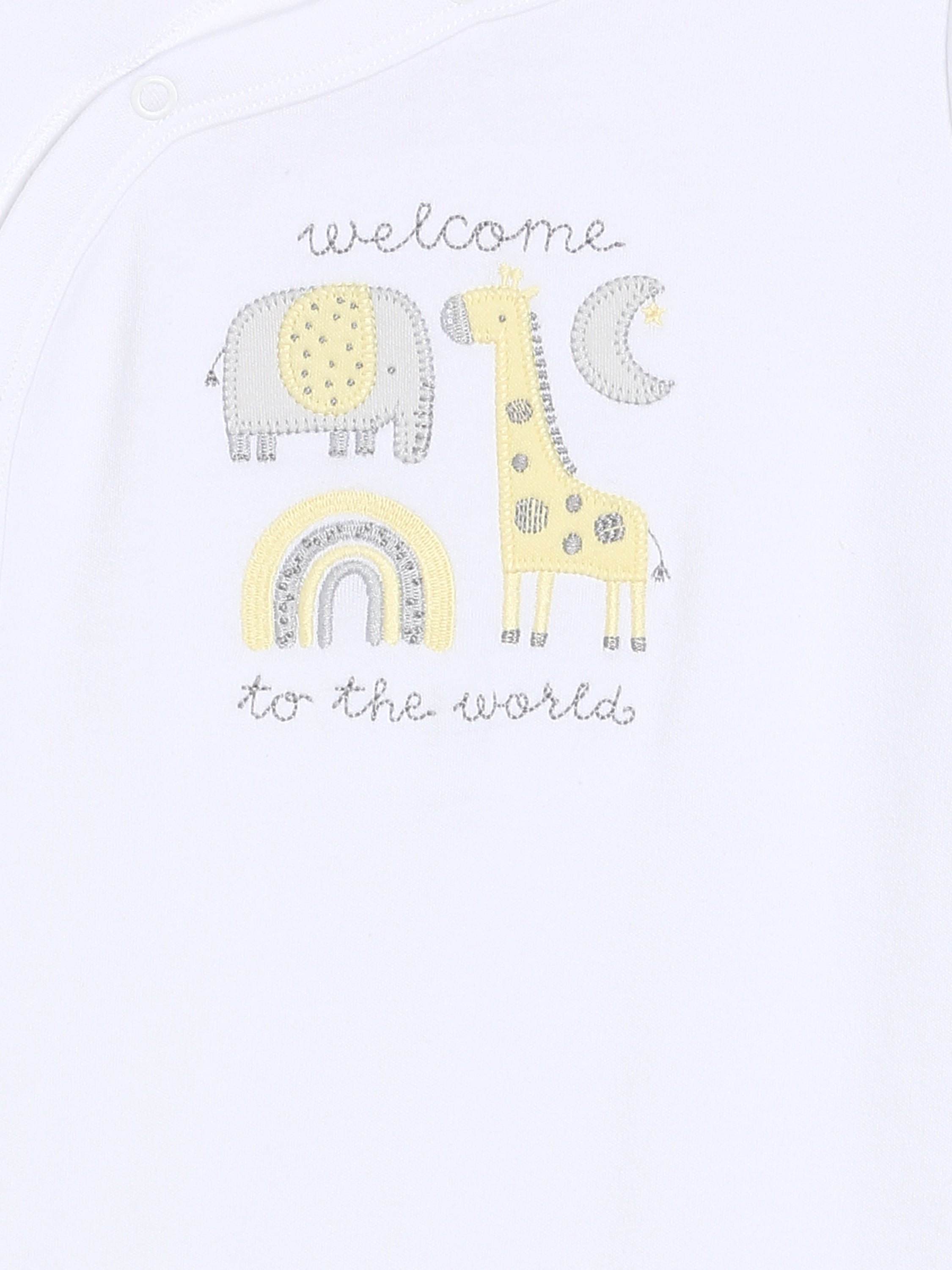 Baby Unisex Animal Print Front Open Sleepsuit, White and Yellow