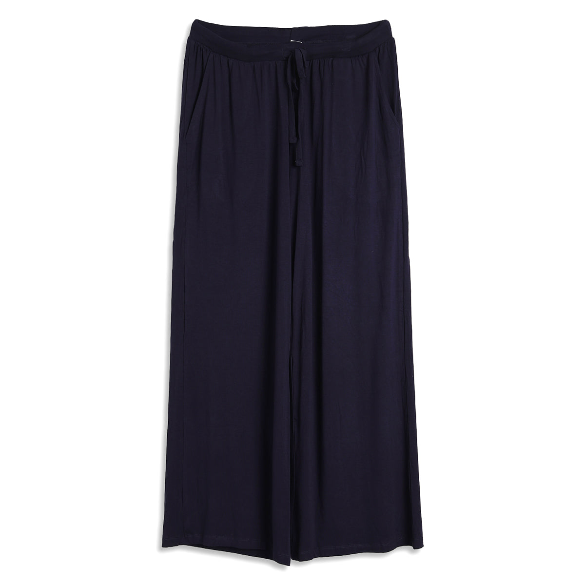 Women Navy Blue Solid Wide Leg Palazzo Pants Relaxed Fit Casual Bottom Wear