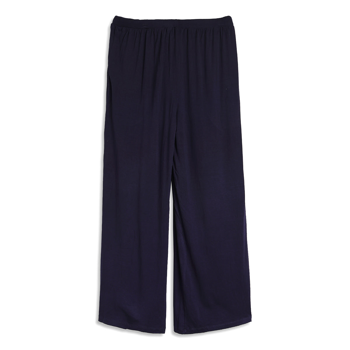Women Navy Blue Solid Wide Leg Palazzo Pants Relaxed Fit Casual Bottom Wear