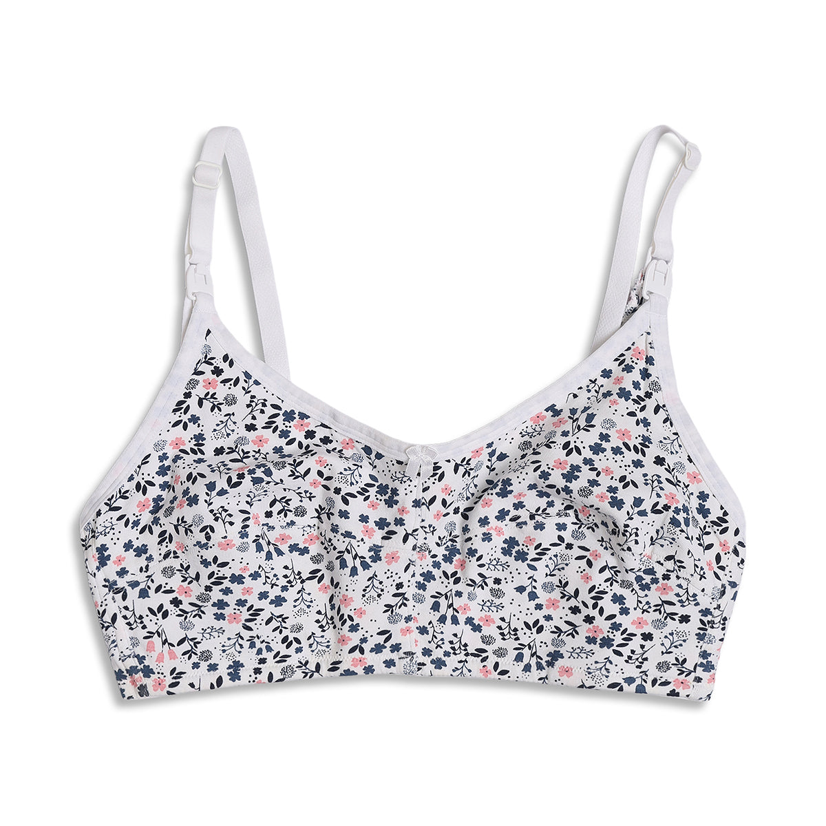 Women White and Blue Floral Printed Cotton Nursing Bra Adjustable Strap Maternity Innerwear