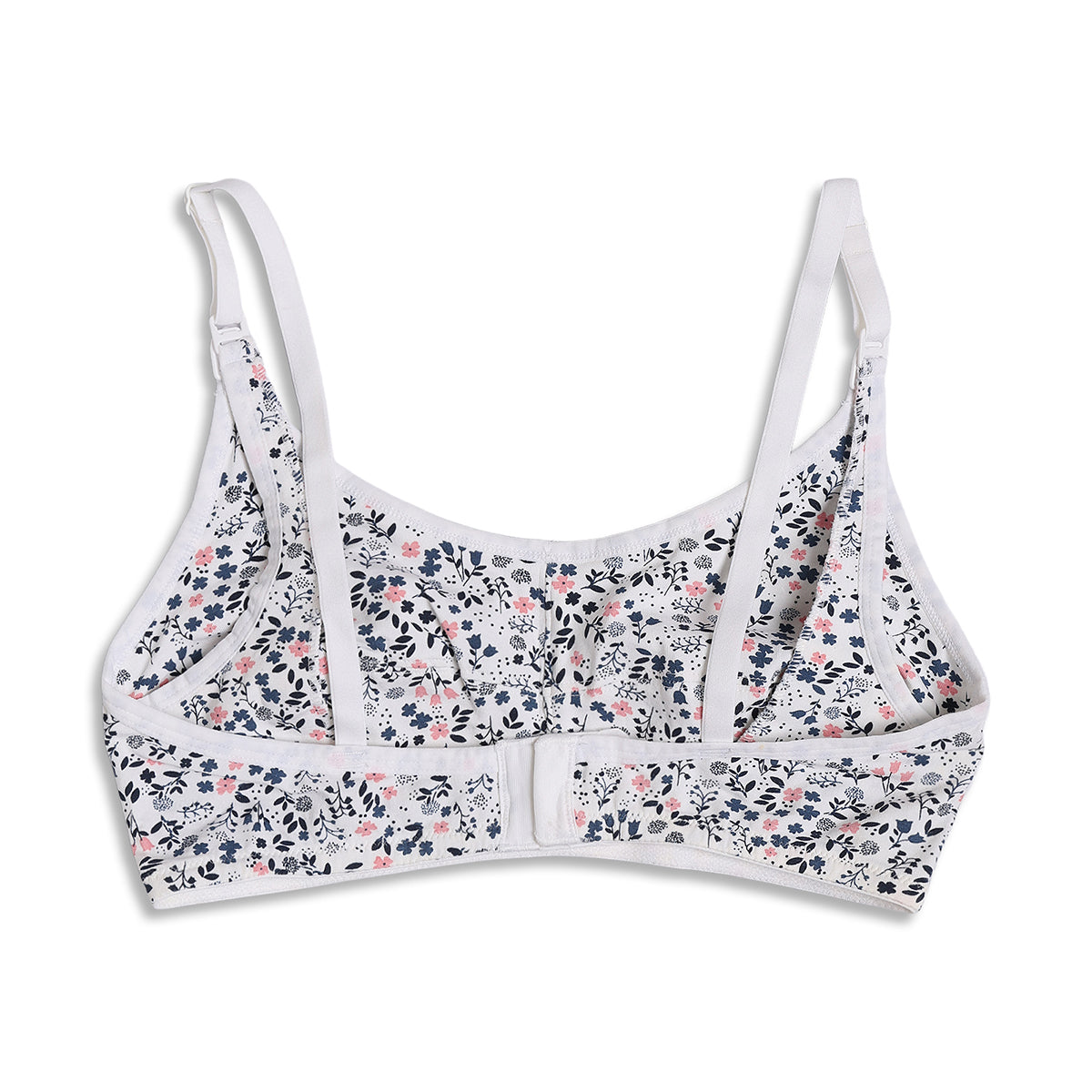 Women White and Blue Floral Printed Cotton Nursing Bra Adjustable Strap Maternity Innerwear