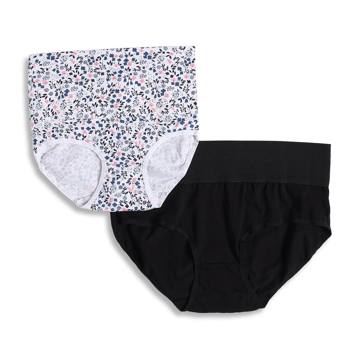 Women Black and White Cotton Maternity Panties Pack of 2 Floral Printed Briefs
