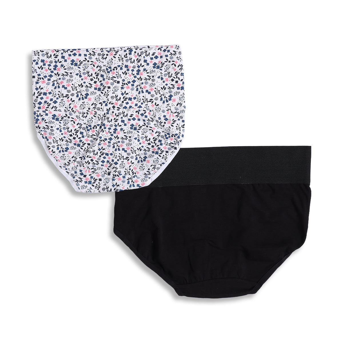 Women Black and White Cotton Maternity Panties Pack of 2 Floral Printed Briefs