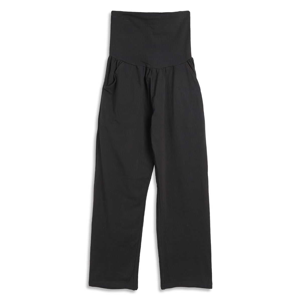 Women Black Cotton Maternity Straight Fit Lounge Pants