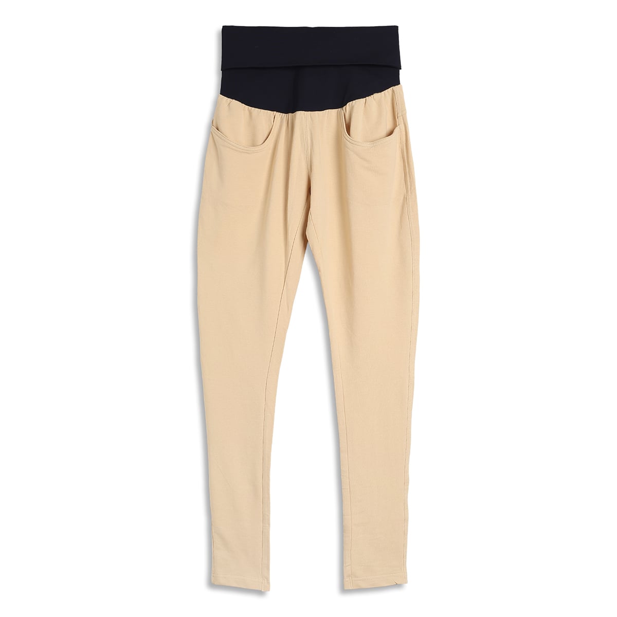 Women Beige Cotton Maternity Slim Fit Lounge Pants