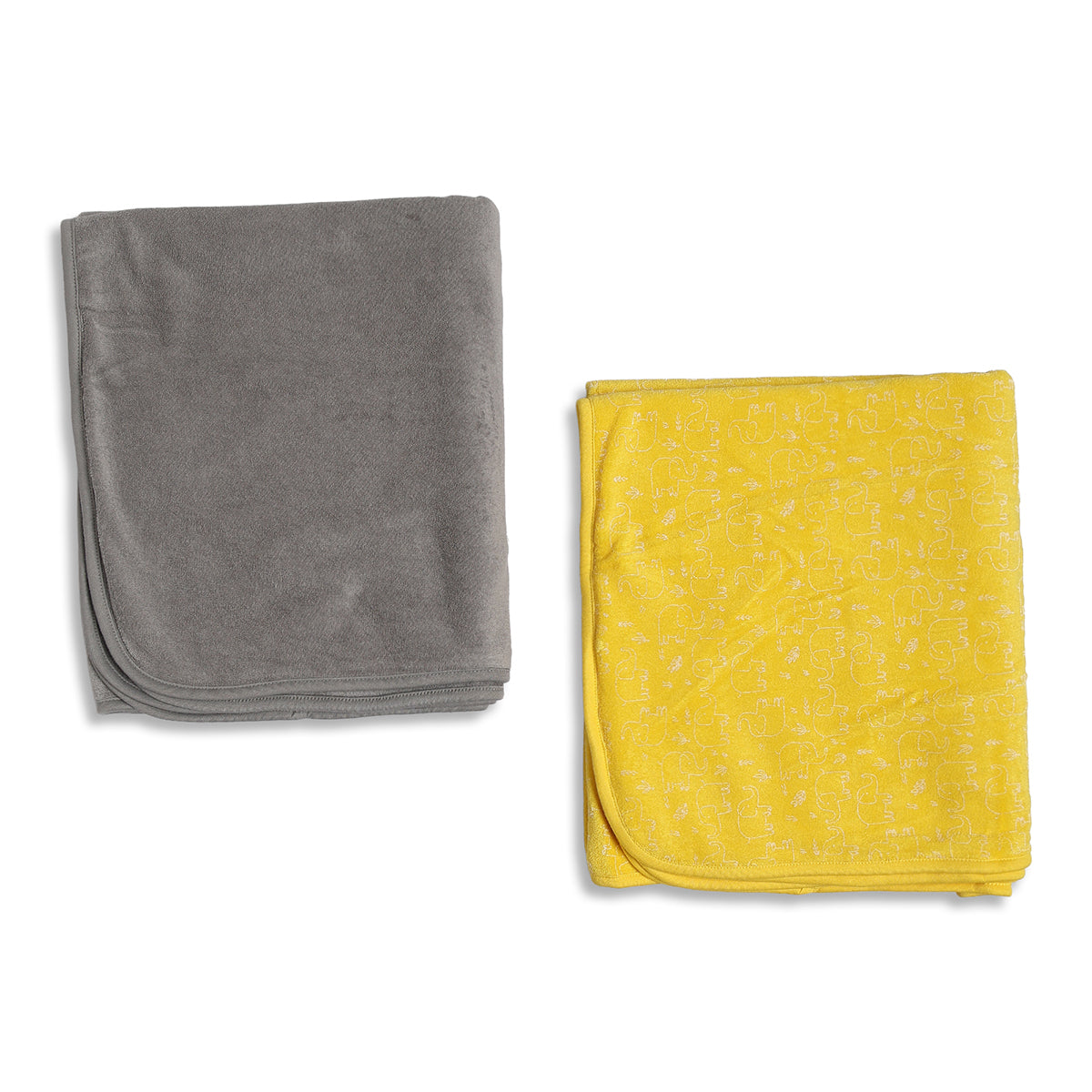 Baby Unisex Grey and Yellow Coral Fleece Printed Blanket Pack of 2 Soft Baby Blankets