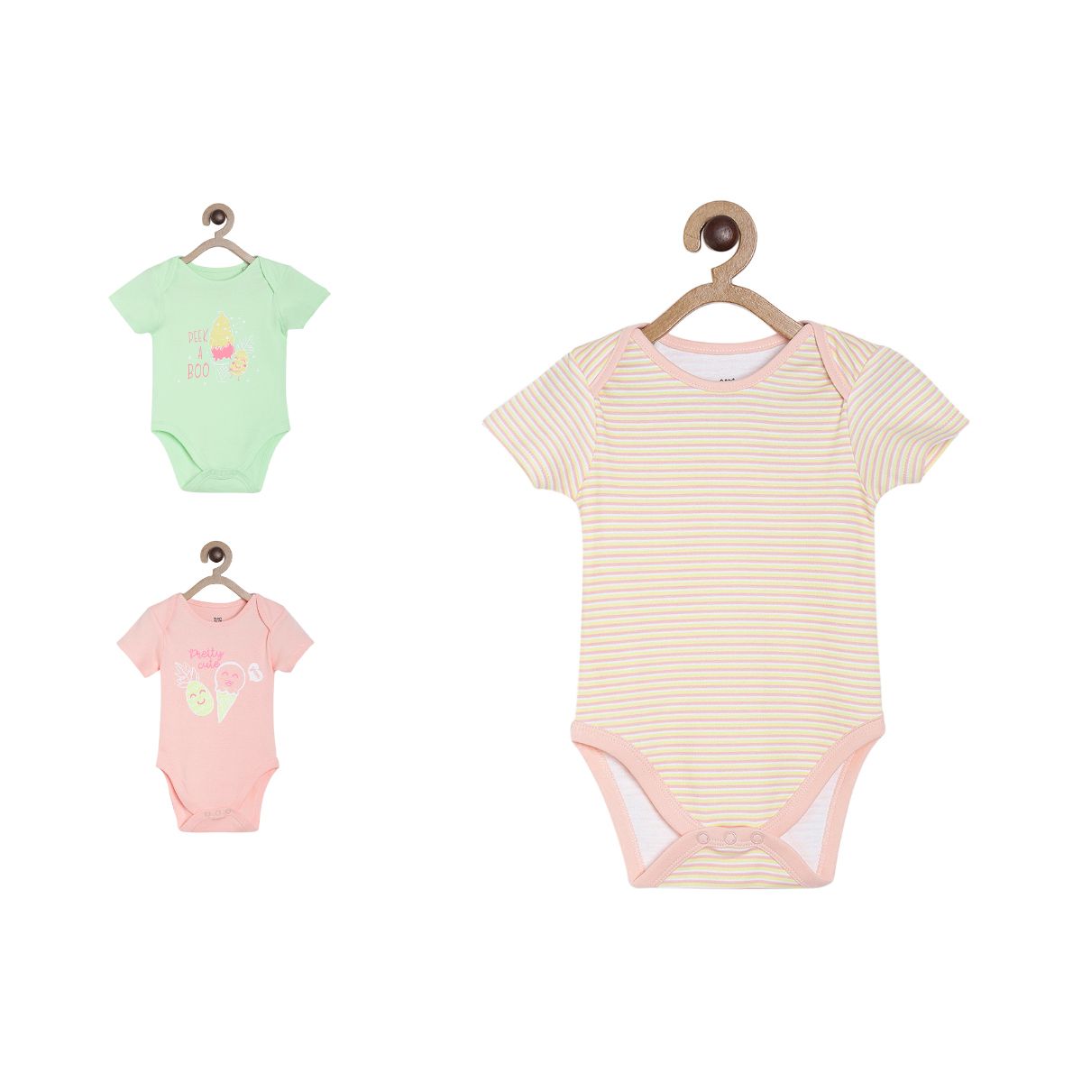 Girls Multicolor Pack Of 3 Body Suit