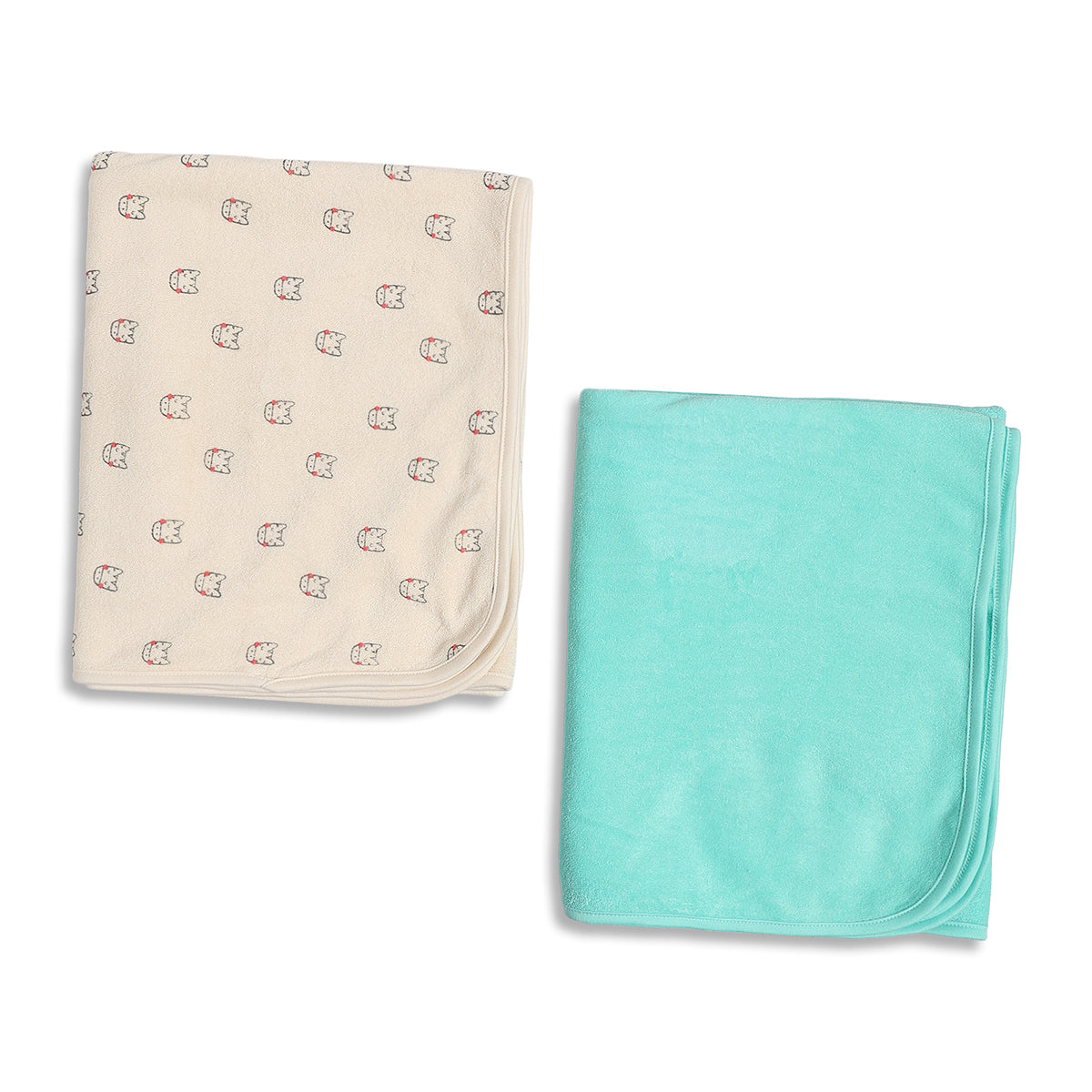 Baby Unisex Beige and Mint Coral Fleece Printed Blanket Pack of 2 Soft Baby Blankets