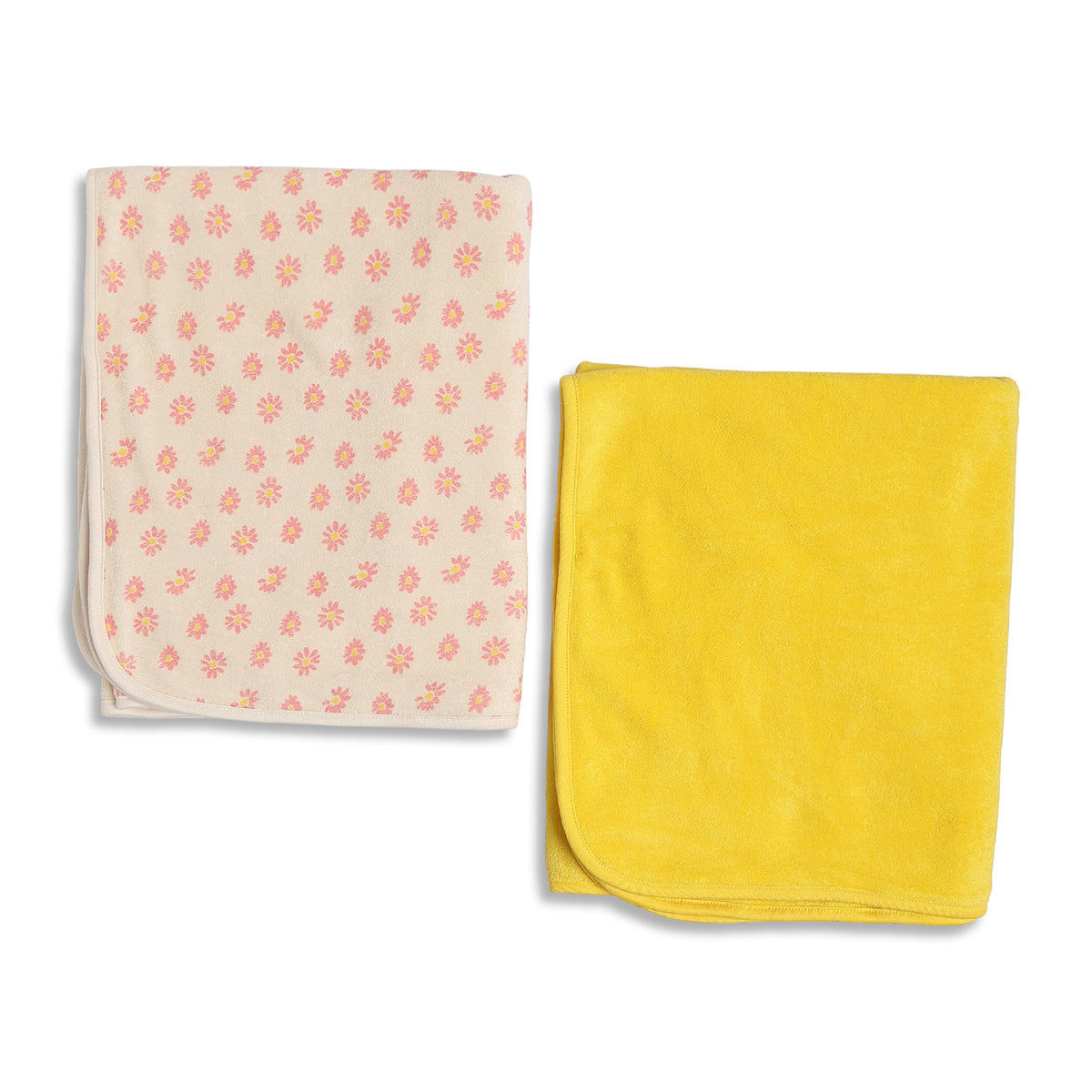 Baby Girls Beige and Yellow Coral Fleece Floral Printed Blanket Pack of 2 Soft Baby Blankets