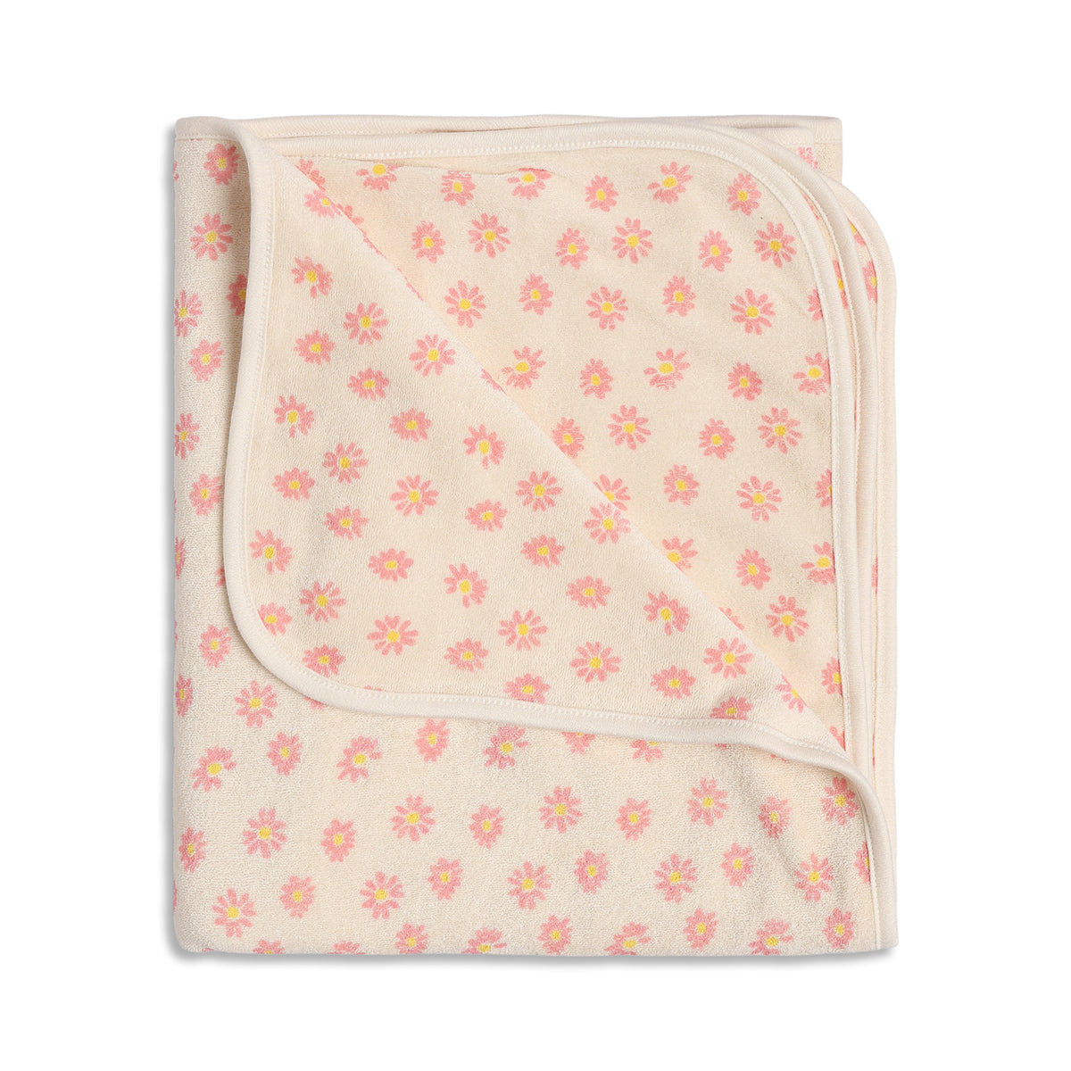 Baby Girls Beige and Yellow Coral Fleece Floral Printed Blanket Pack of 2 Soft Baby Blankets