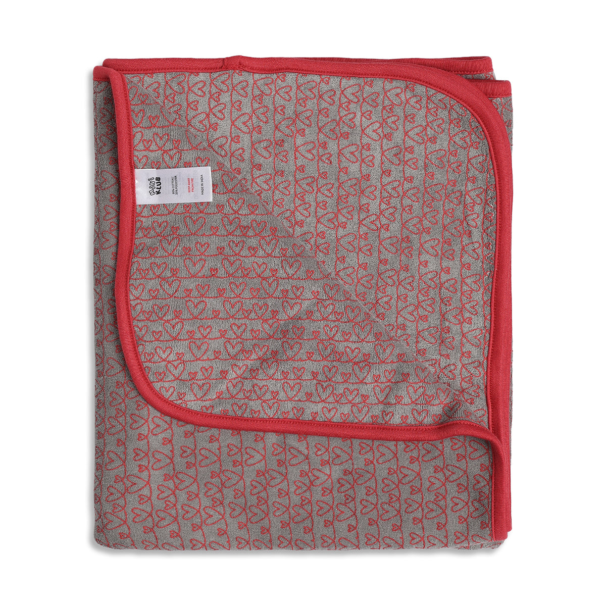 Baby Girls Grey and Red Coral Fleece Heart Printed Blanket Pack of 2 Soft Baby Blankets
