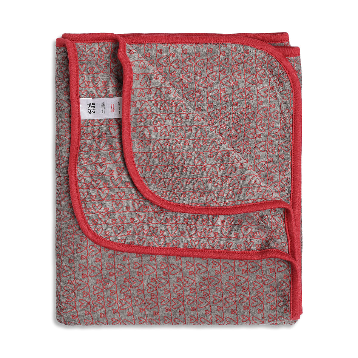 Baby Girls Grey and Red Coral Fleece Heart Printed Blanket Pack of 2 Soft Baby Blankets
