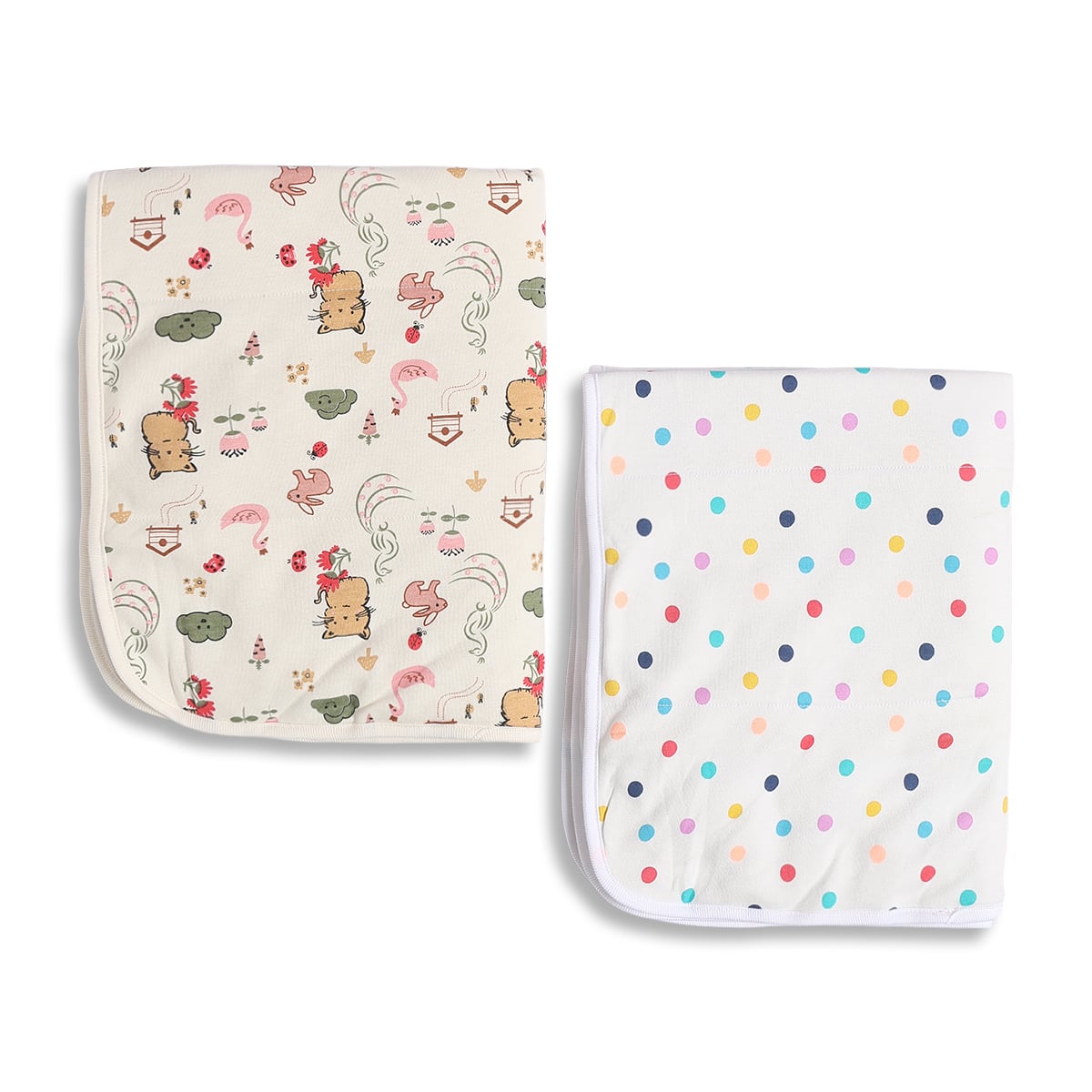 Baby Unisex White Printed Cotton Receiving Blanket Pack of 2 Soft Baby Blankets