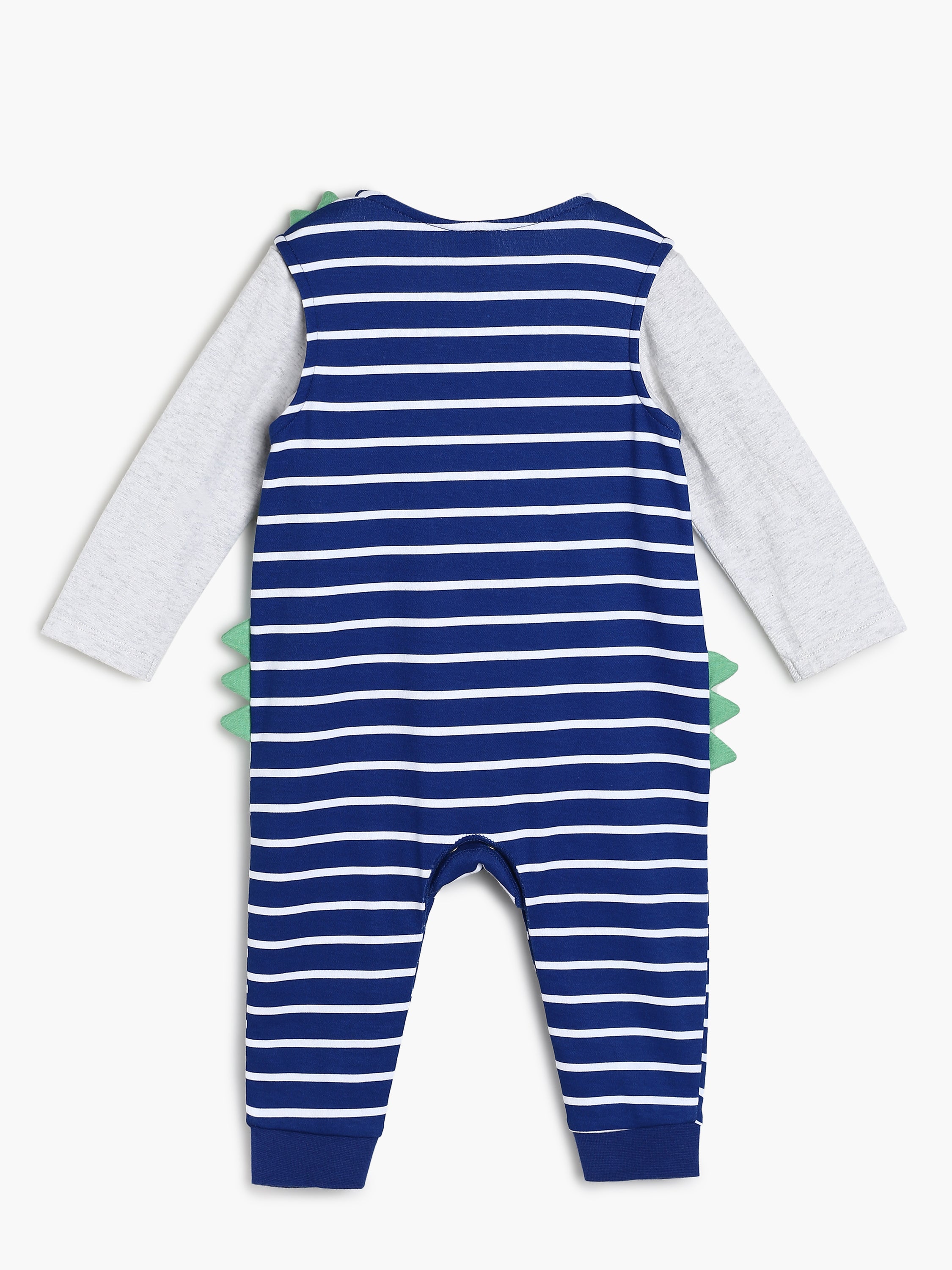 Boys Blue Striped Dinosaur Applique Romper
