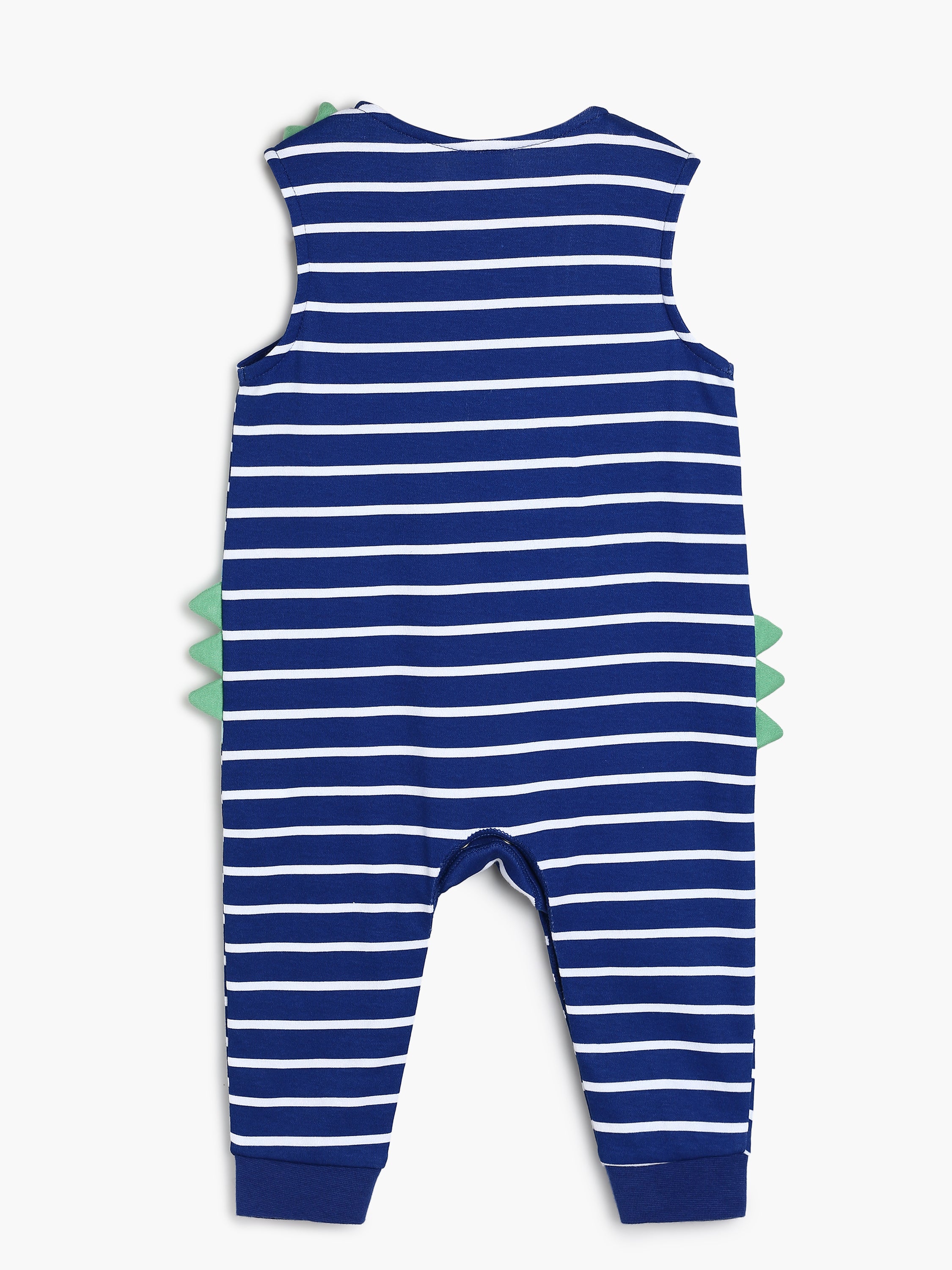 Boys Blue Striped Dinosaur Applique Romper