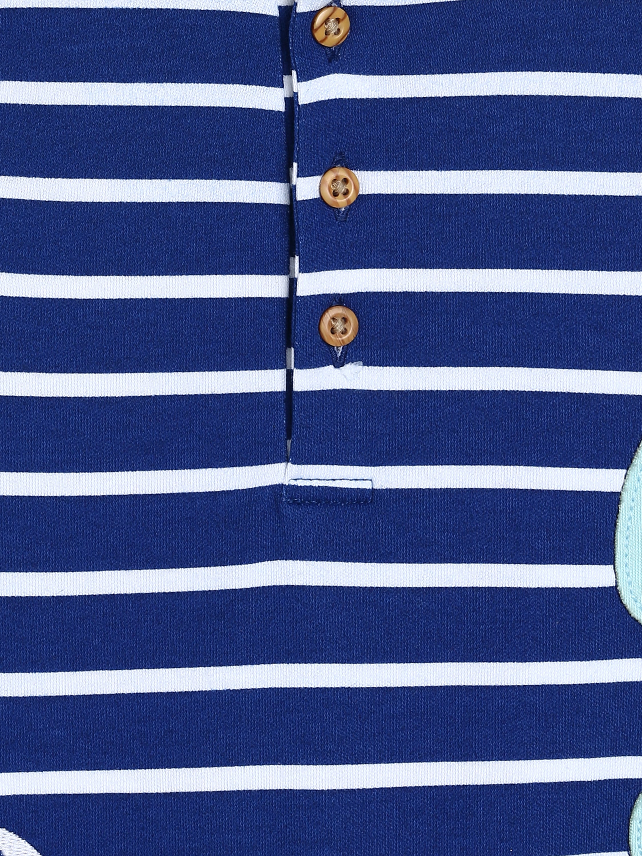 Boys Blue Striped Dinosaur Applique Romper