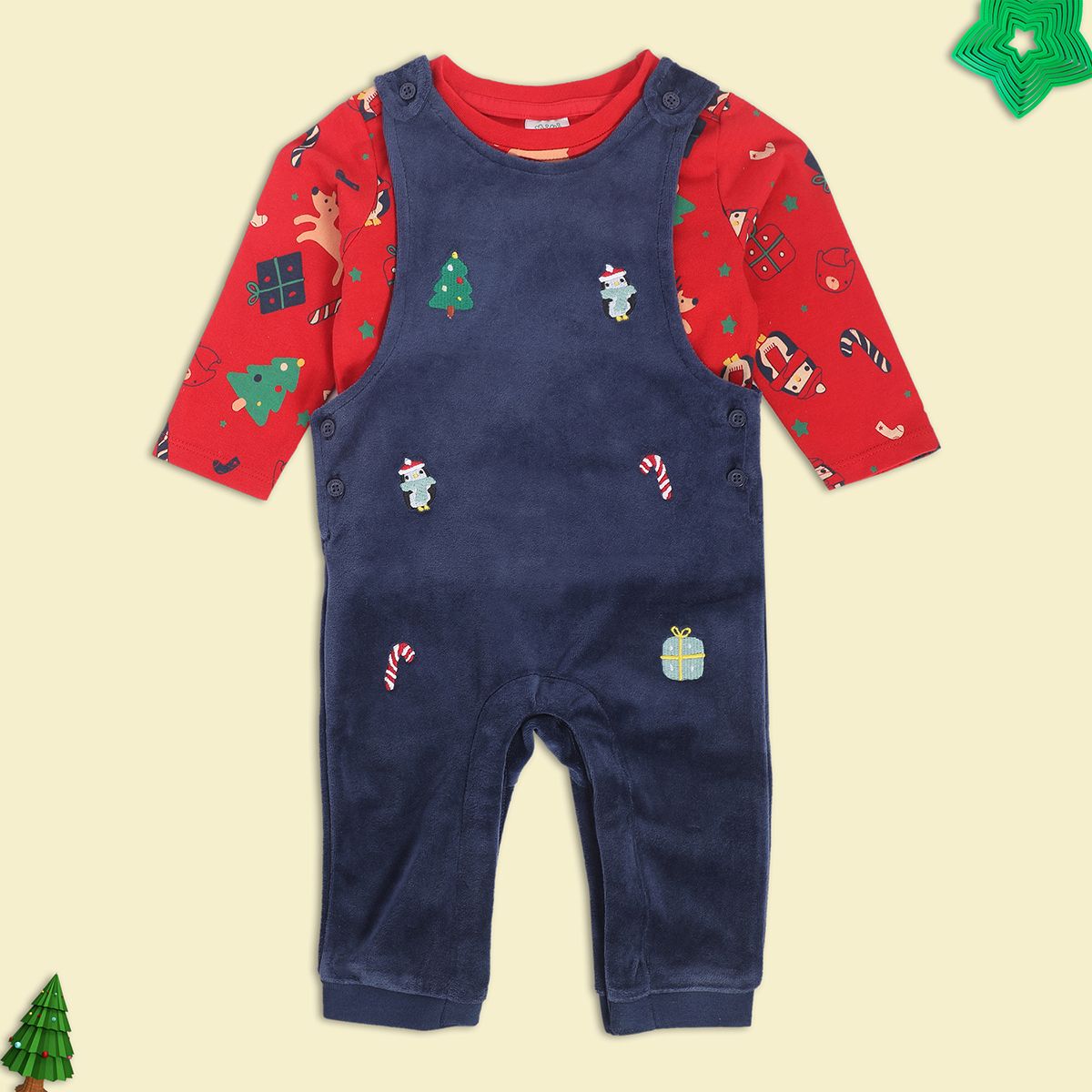 Boys Navy + Red Pack Of 2 Dungaree Set