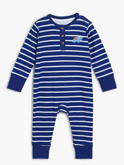 Baby Boys Striped Fish Embroidery Romper, Navy Blue and White