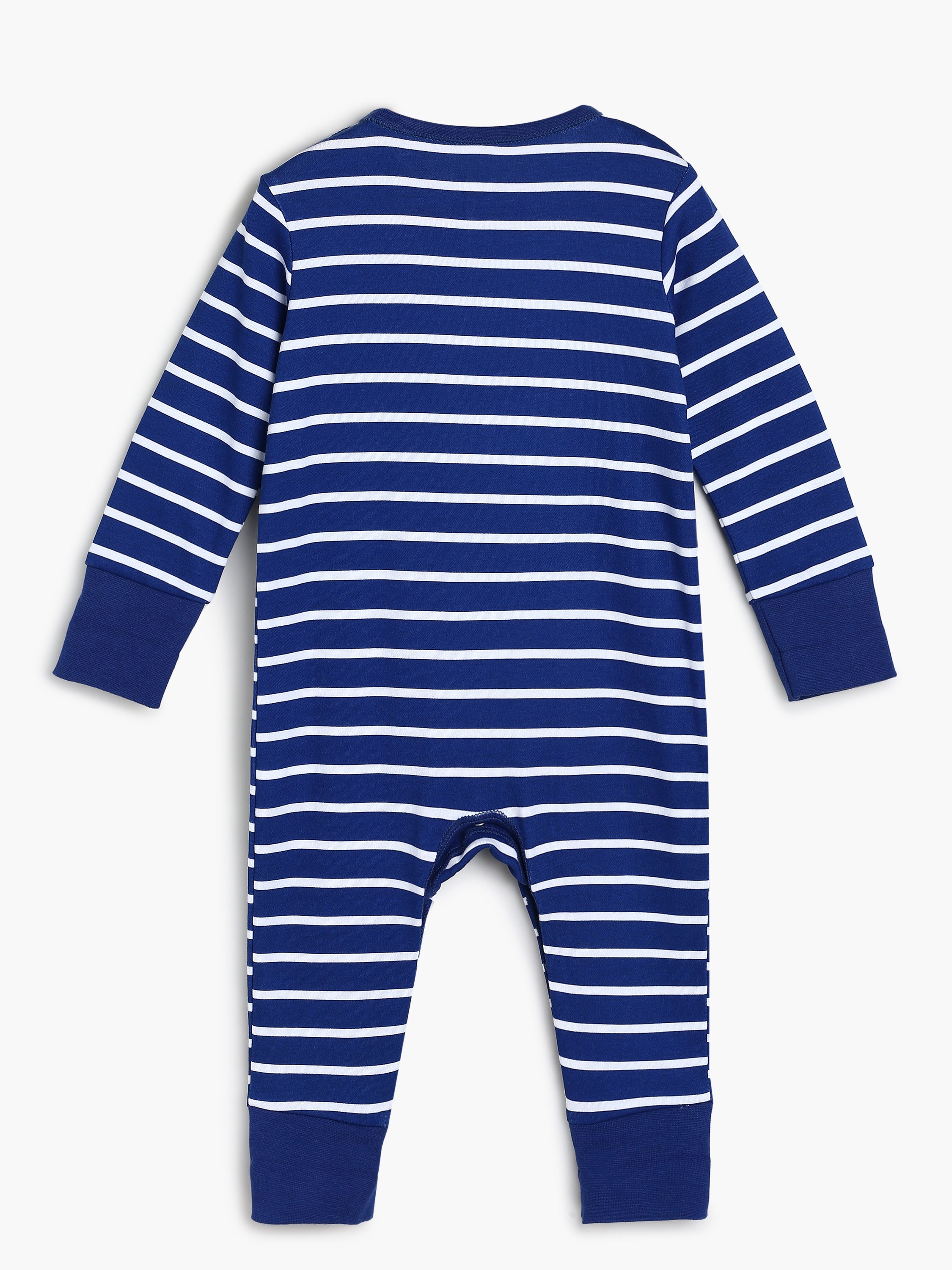 Baby Boys Striped Fish Embroidery Romper, Navy Blue and White
