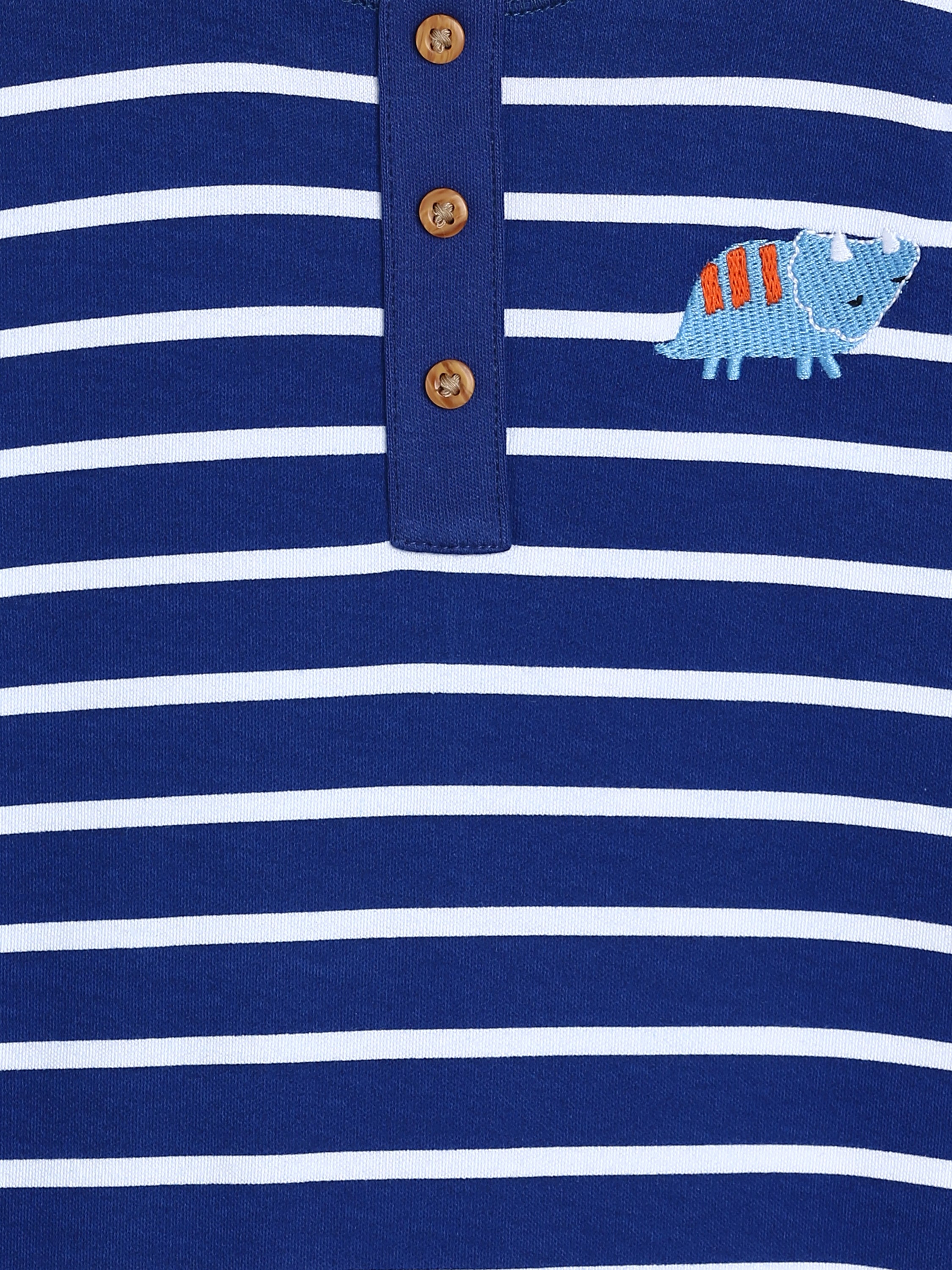 Baby Boys Striped Fish Embroidery Romper, Navy Blue and White