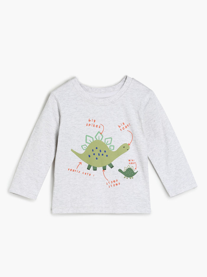 Boys Blue and Grey Dinosaur Print Pack of 3 Full Sleeve T-Shirts