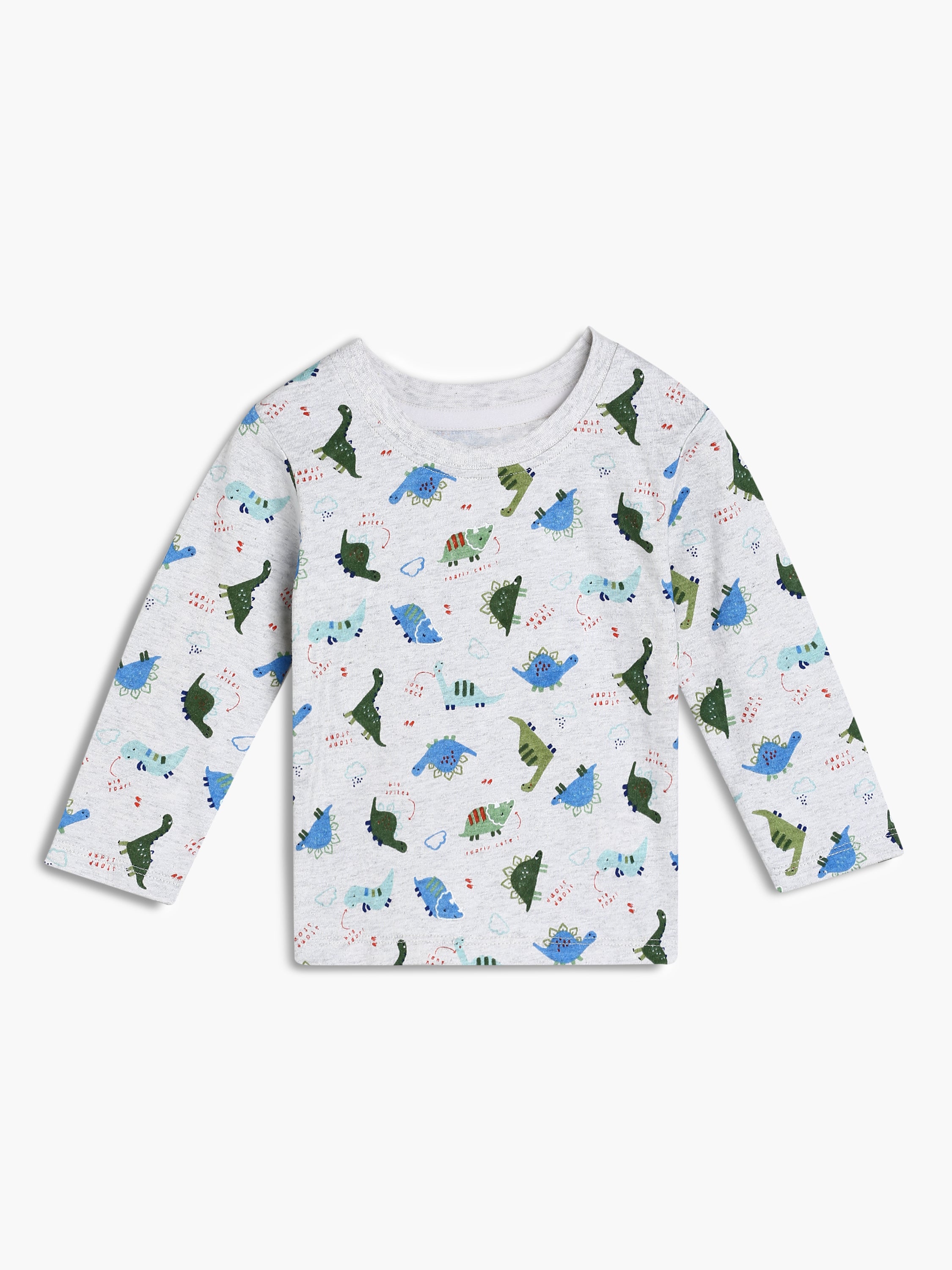 Boys Blue and Grey Dinosaur Print Pack of 3 Full Sleeve T-Shirts