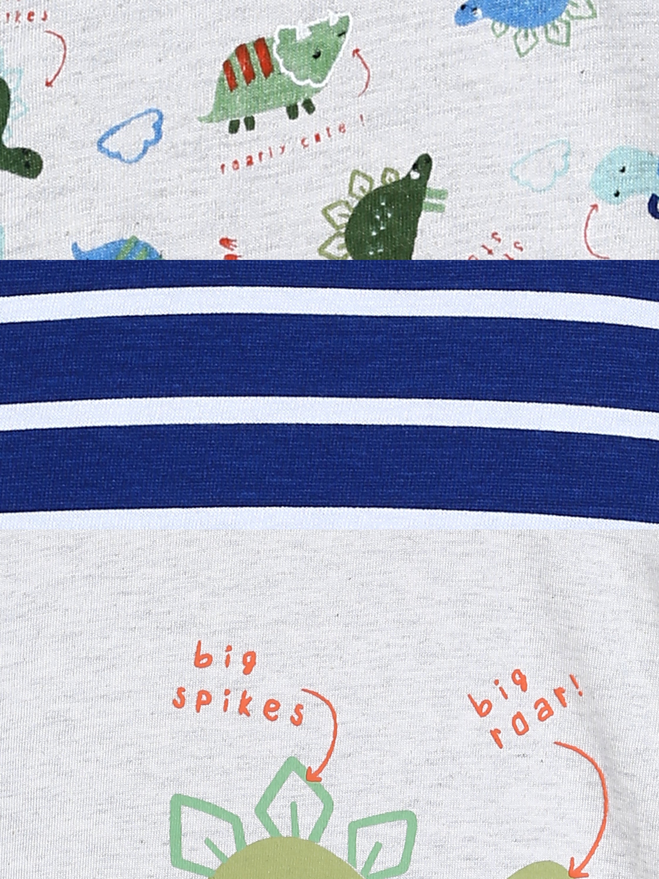 Boys Blue and Grey Dinosaur Print Pack of 3 Full Sleeve T-Shirts