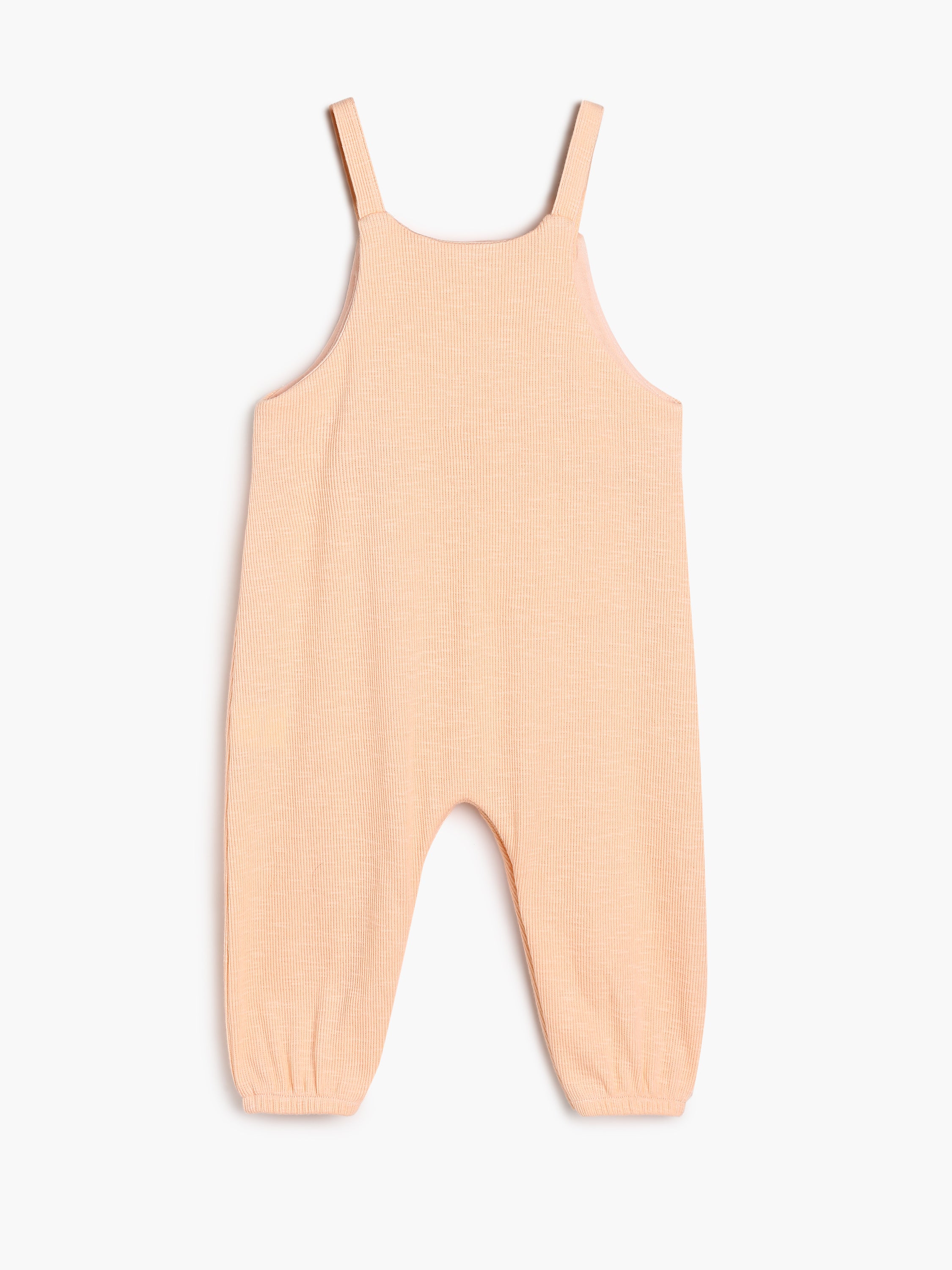 Baby Girls Animal Print Top and Solid Dungaree Set , Peach and Multicolour