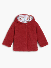 Girls Maroon Hooded Fleece Winter Jacket