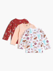 Baby Girls Printed Full Sleeve Tops Pack of three, Peach, Maroon and Multicolour