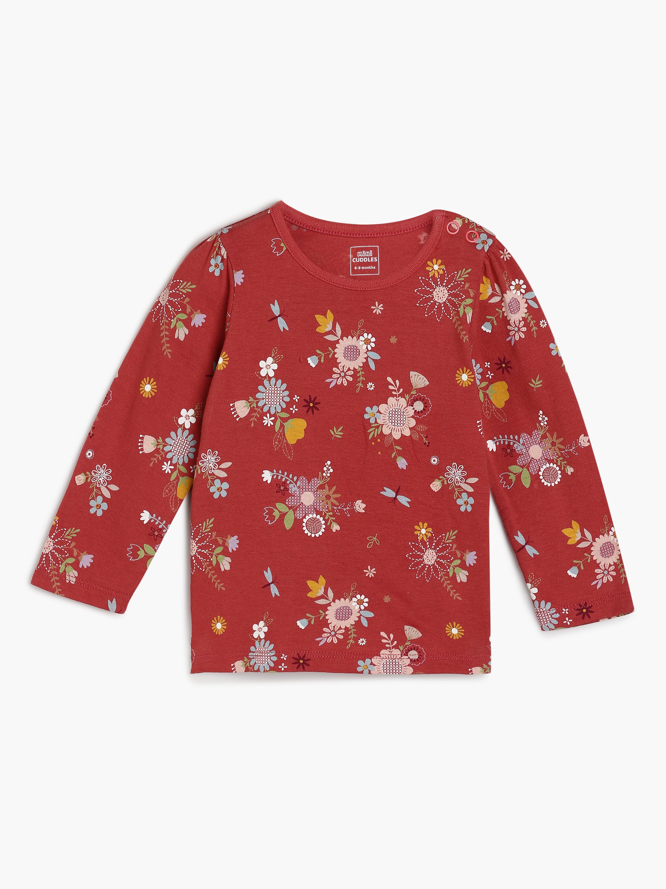 Baby Girls Printed Full Sleeve Tops Pack of three, Peach, Maroon and Multicolour