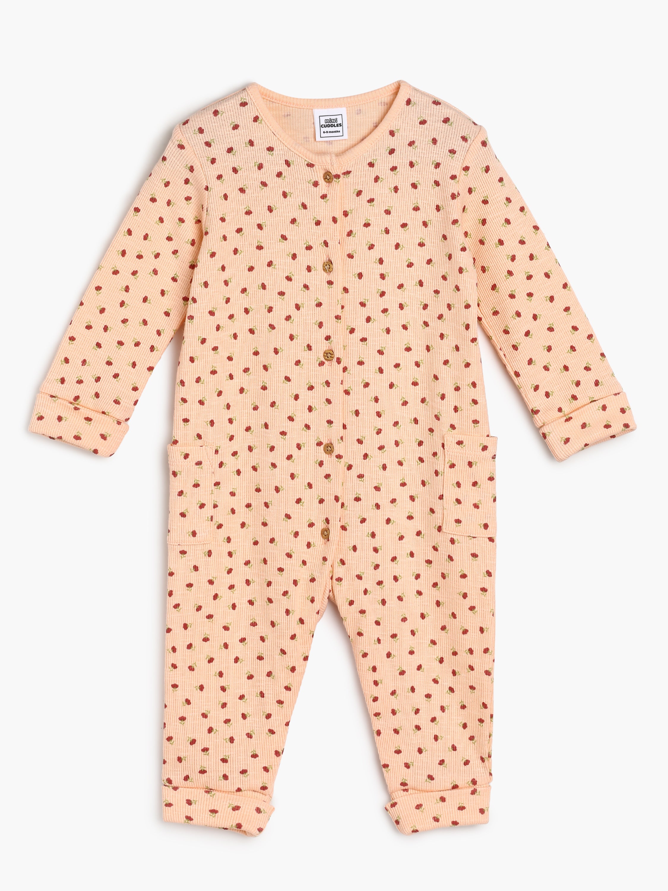 Girls Peach Strawberry Print Romper