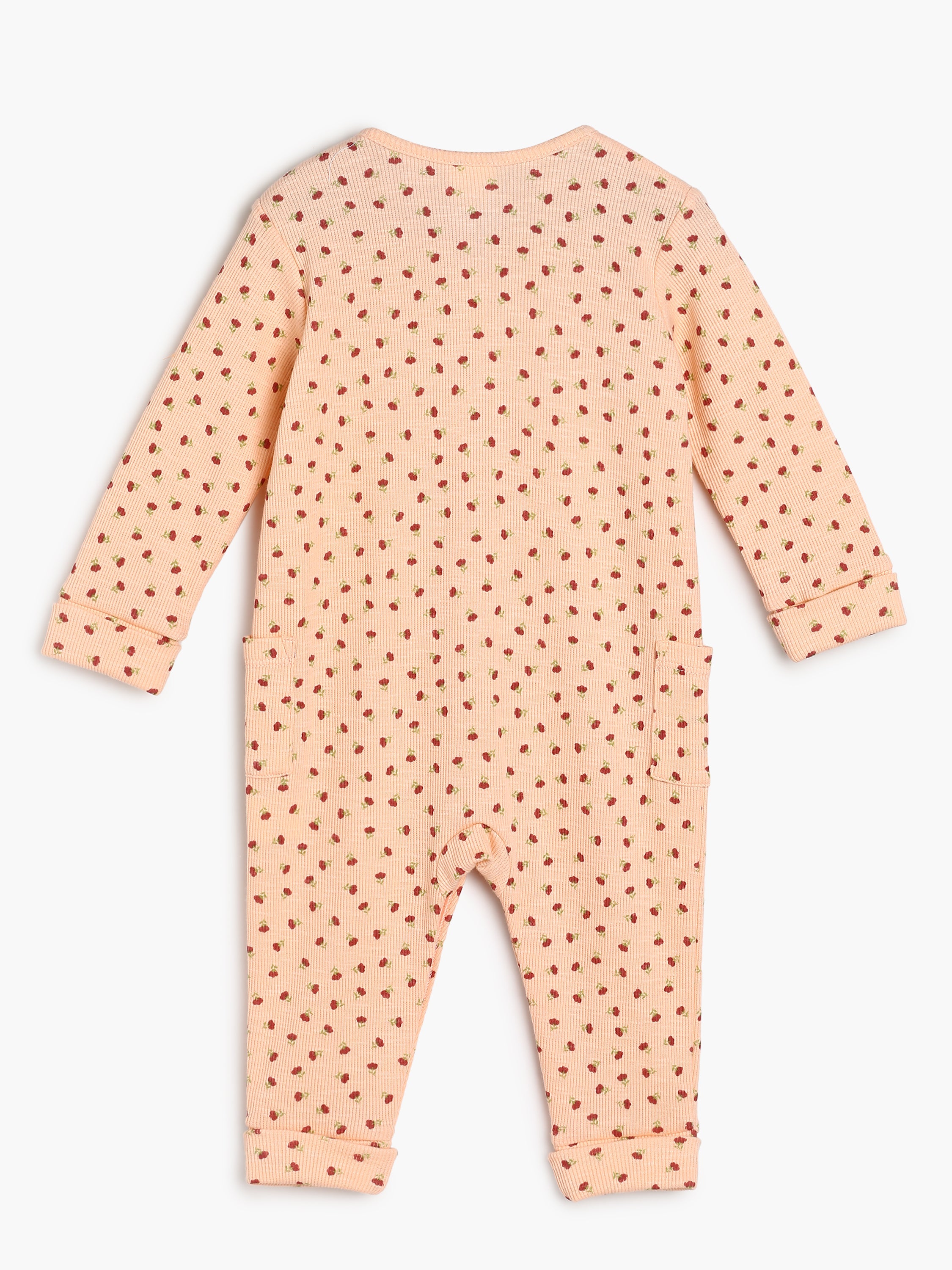 Girls Peach Strawberry Print Romper
