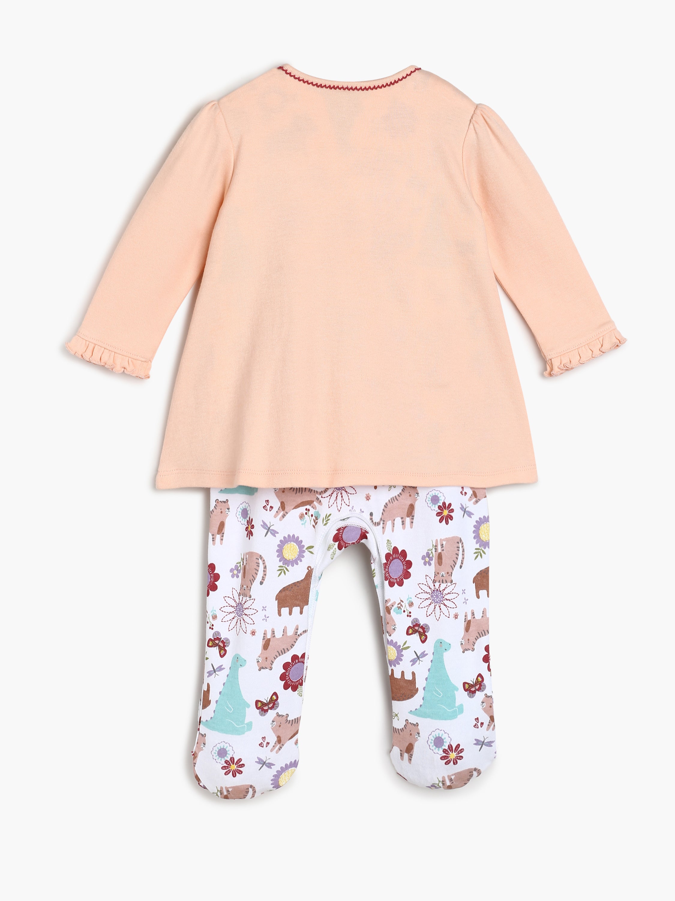 Baby Girls Printed Top and Footed Bottom Set Pack of two, Peach and Multicolour