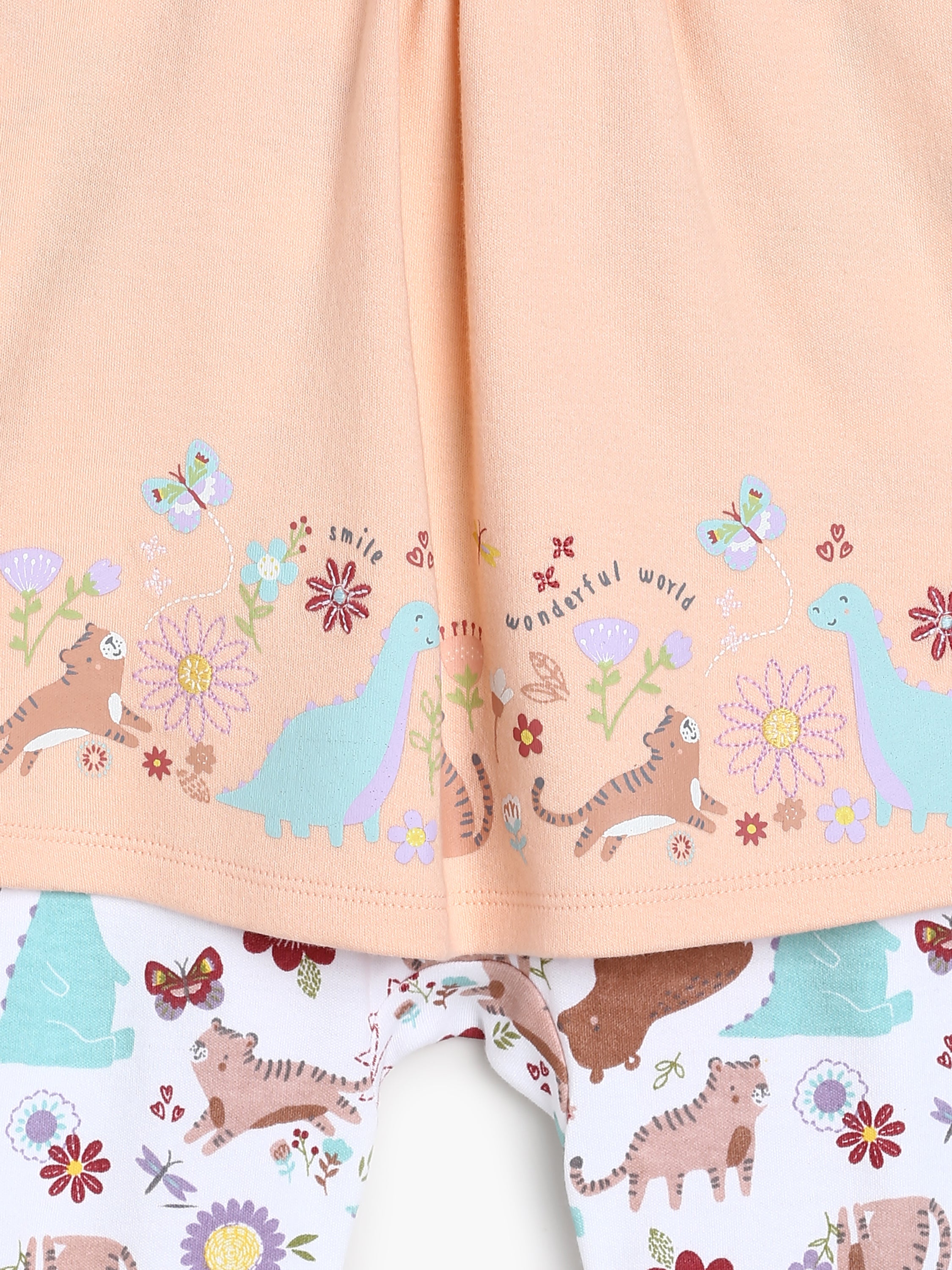 Baby Girls Printed Top and Footed Bottom Set Pack of two, Peach and Multicolour