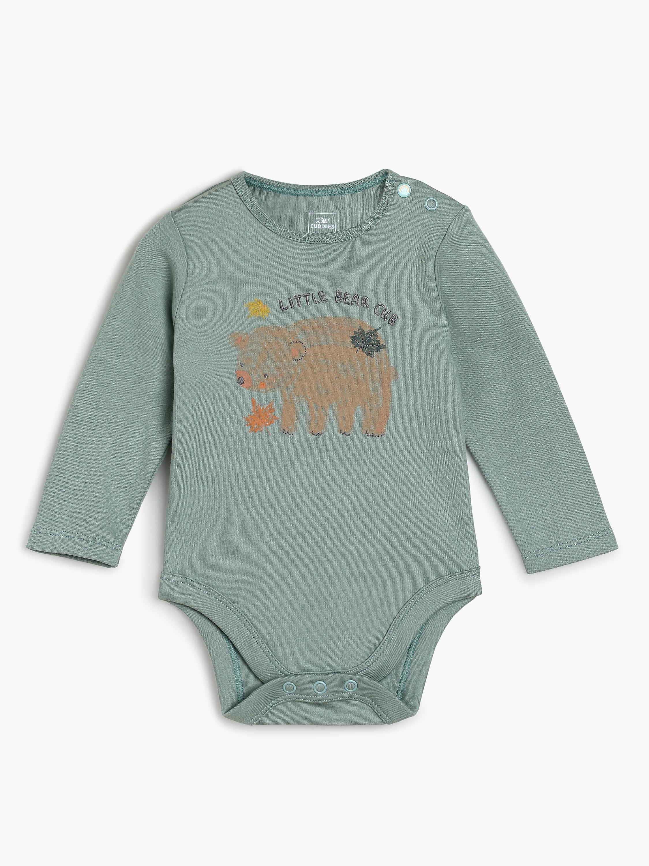 Baby Unisex Printed Full Sleeve Bodysuits Pack of three, Green, Brown and Off White