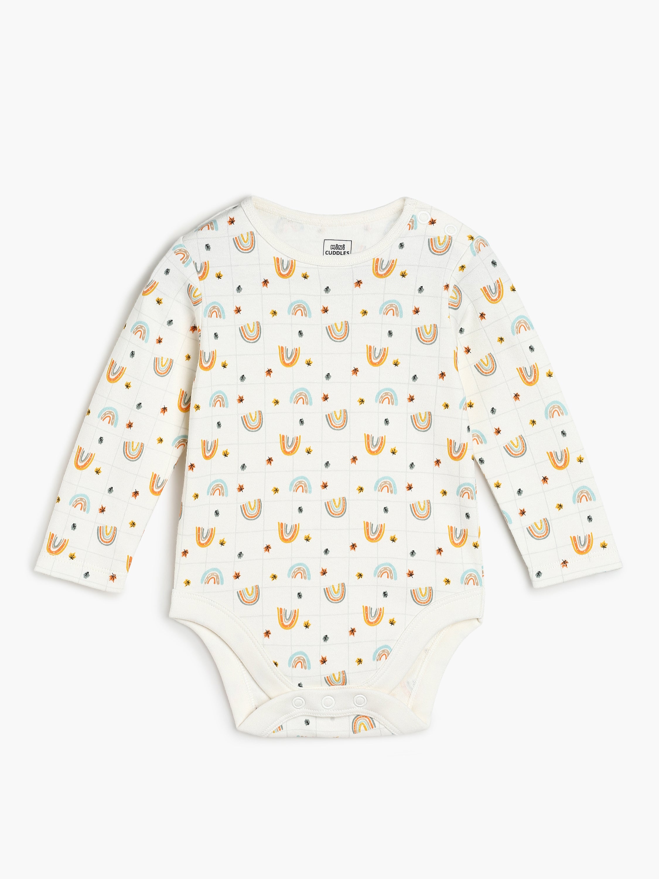 Baby Unisex Printed Full Sleeve Bodysuits Pack of three, Green, Brown and Off White
