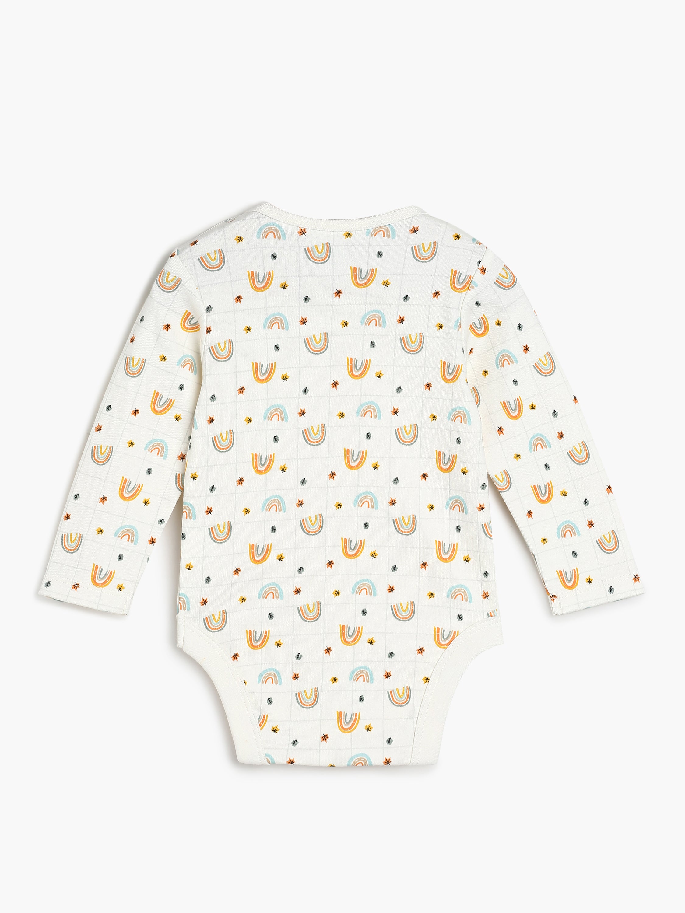 Baby Unisex Printed Full Sleeve Bodysuits Pack of three, Green, Brown and Off White