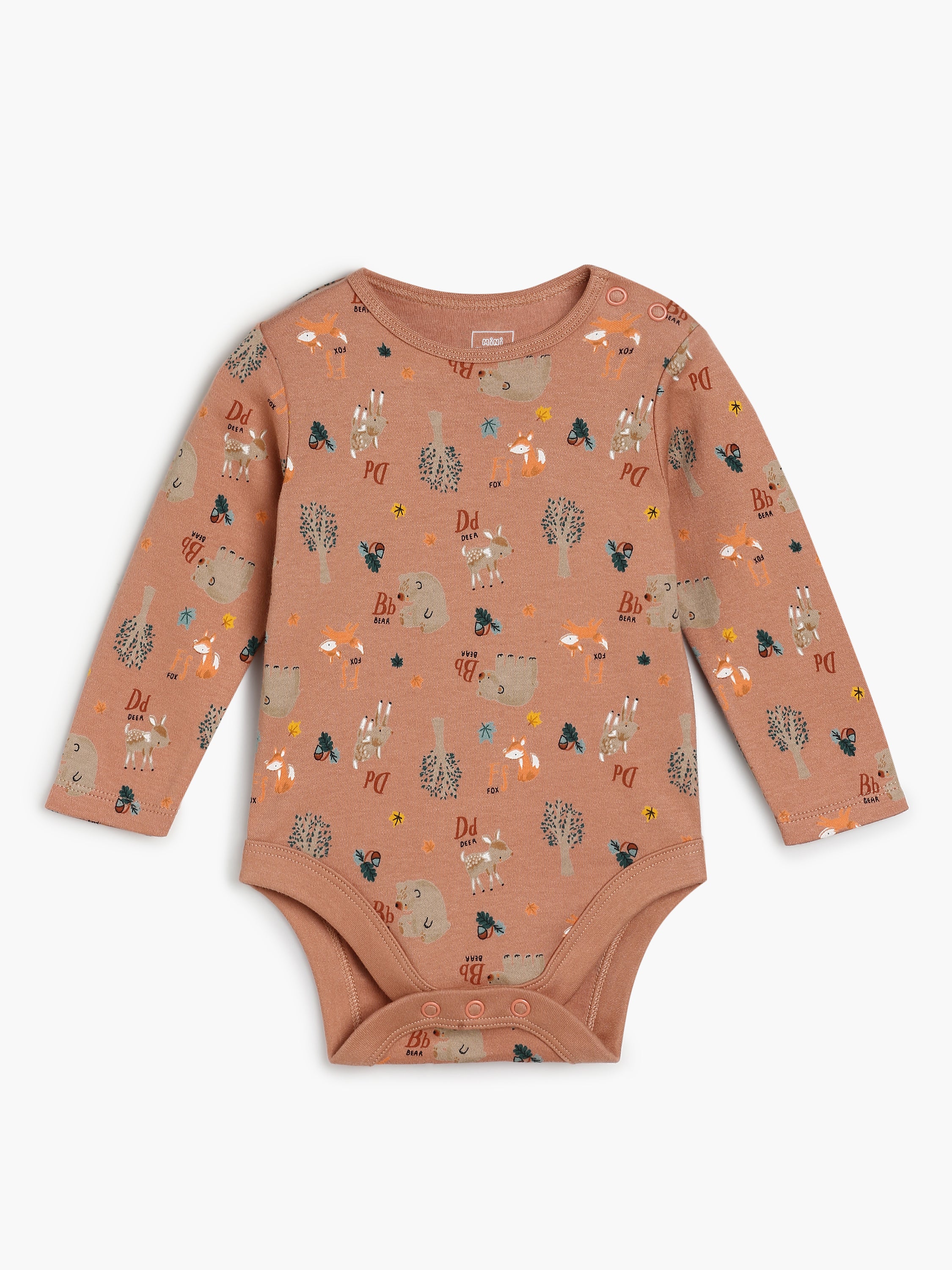 Baby Unisex Printed Full Sleeve Bodysuits Pack of three, Green, Brown and Off White