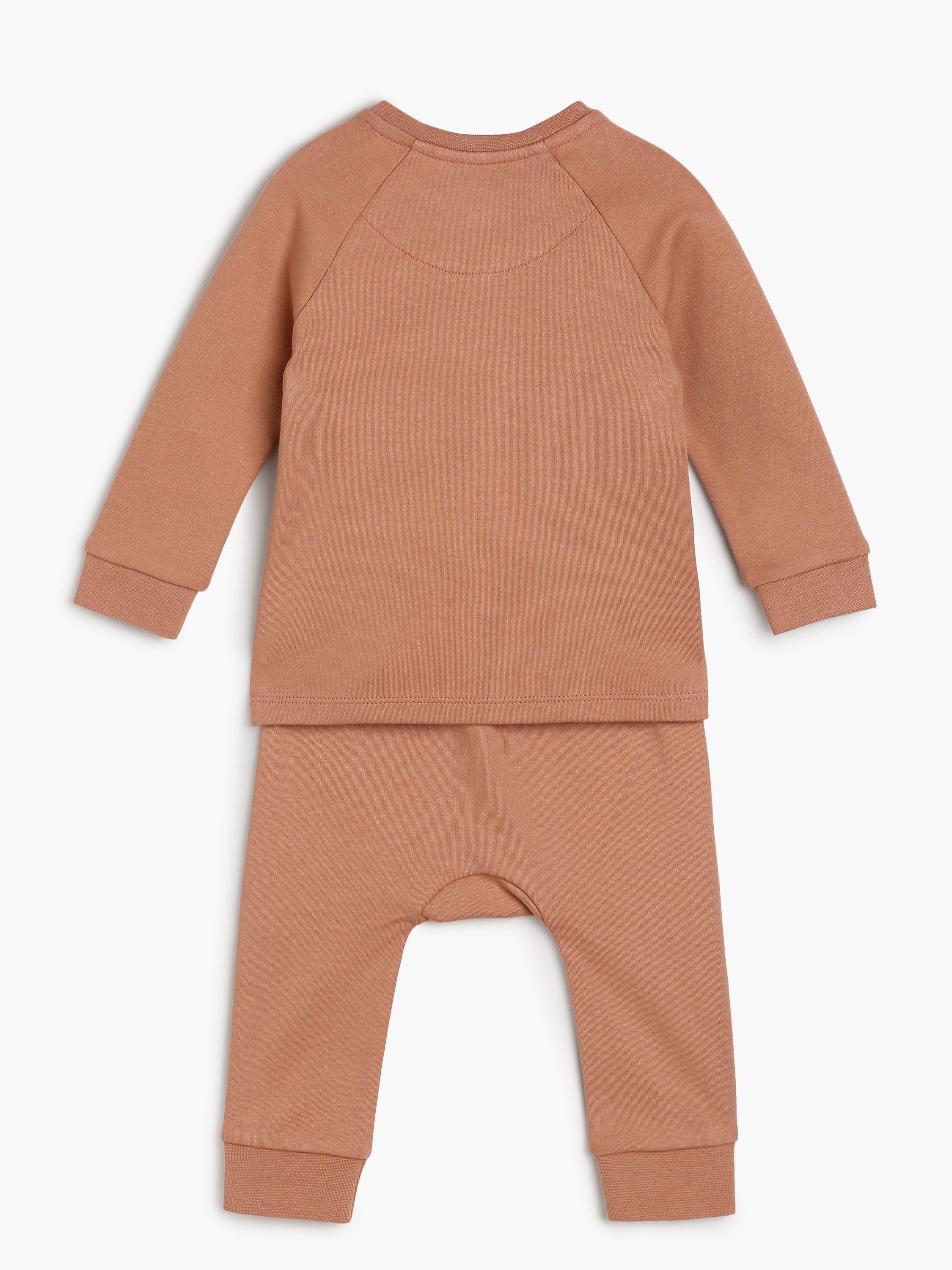 Baby Unisex Bear Face Print Top and Bottom Set , Brown
