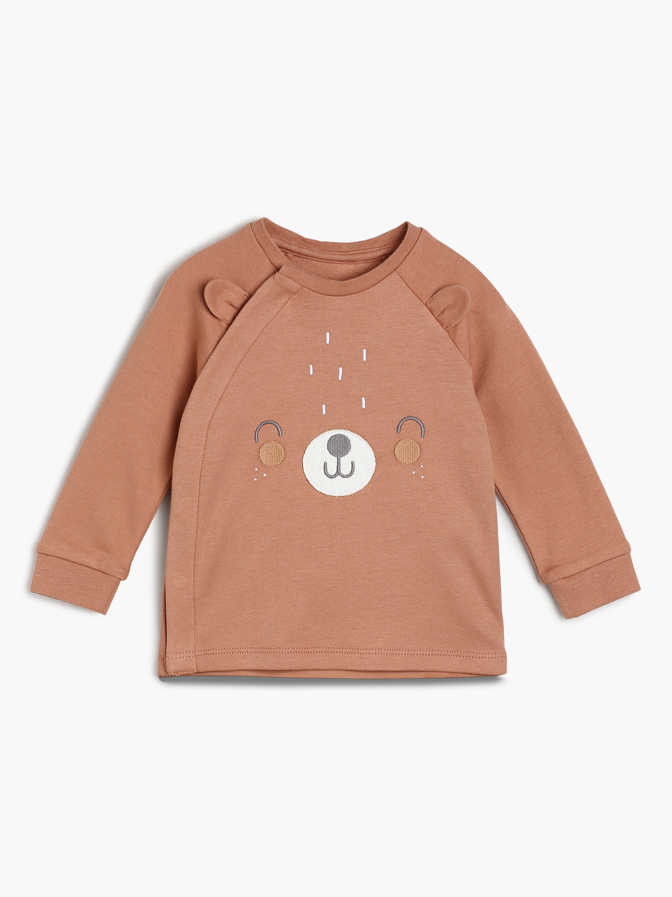 Baby Unisex Bear Face Print Top and Bottom Set , Brown