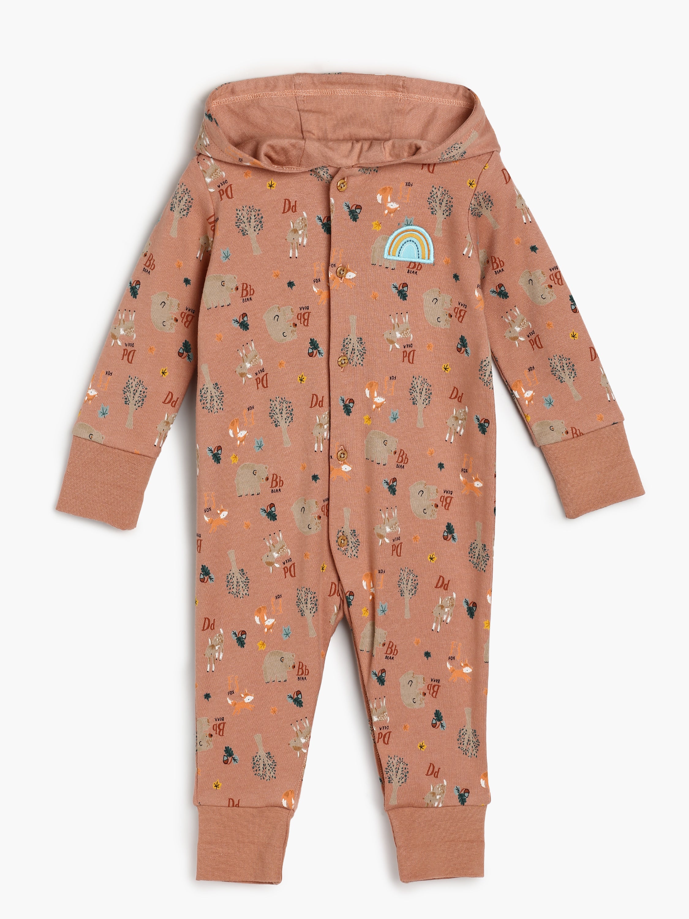 Baby Unisex Allover Animal Print Hooded Romper, Brown