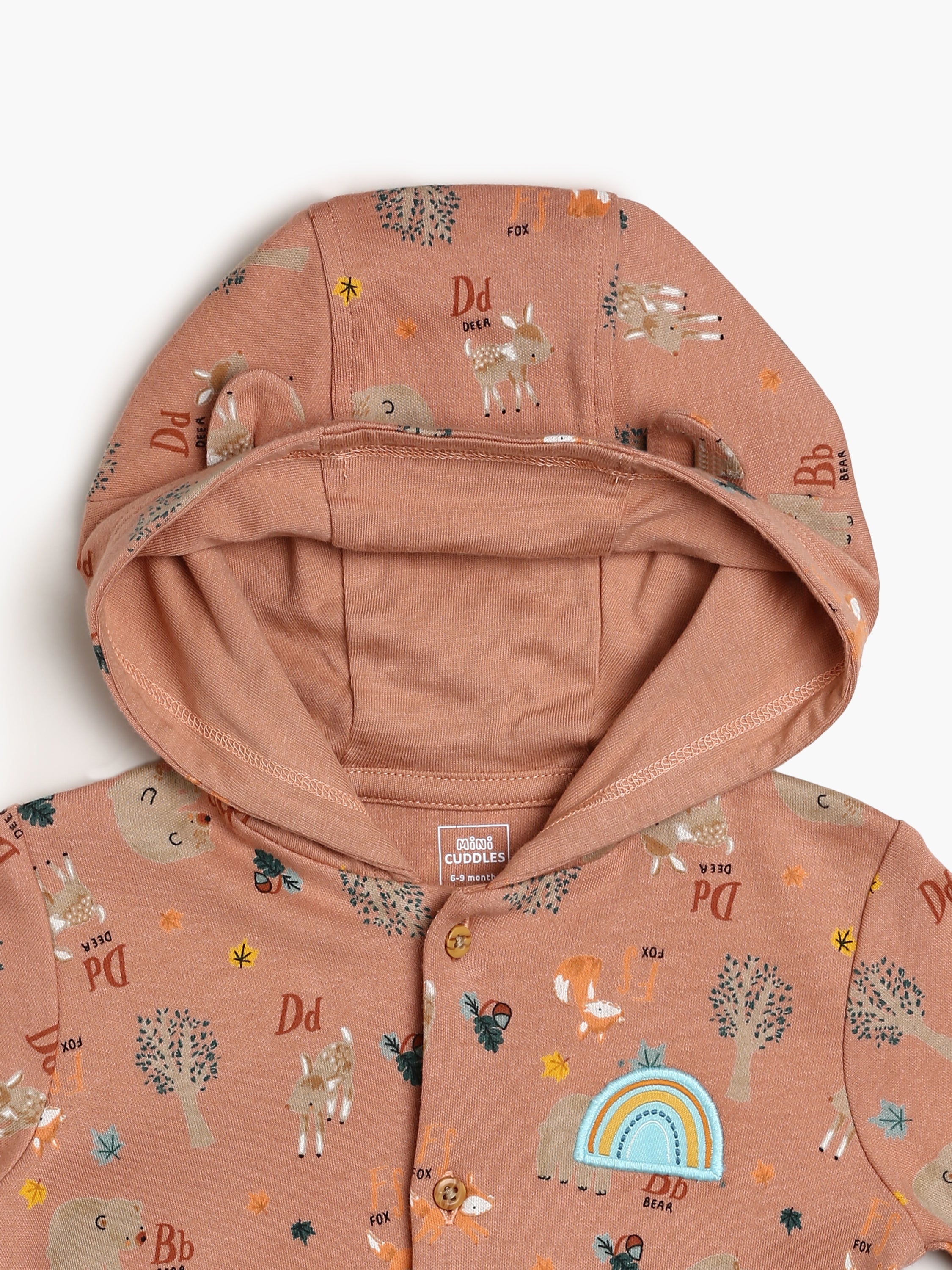 Baby Unisex Allover Animal Print Hooded Romper, Brown